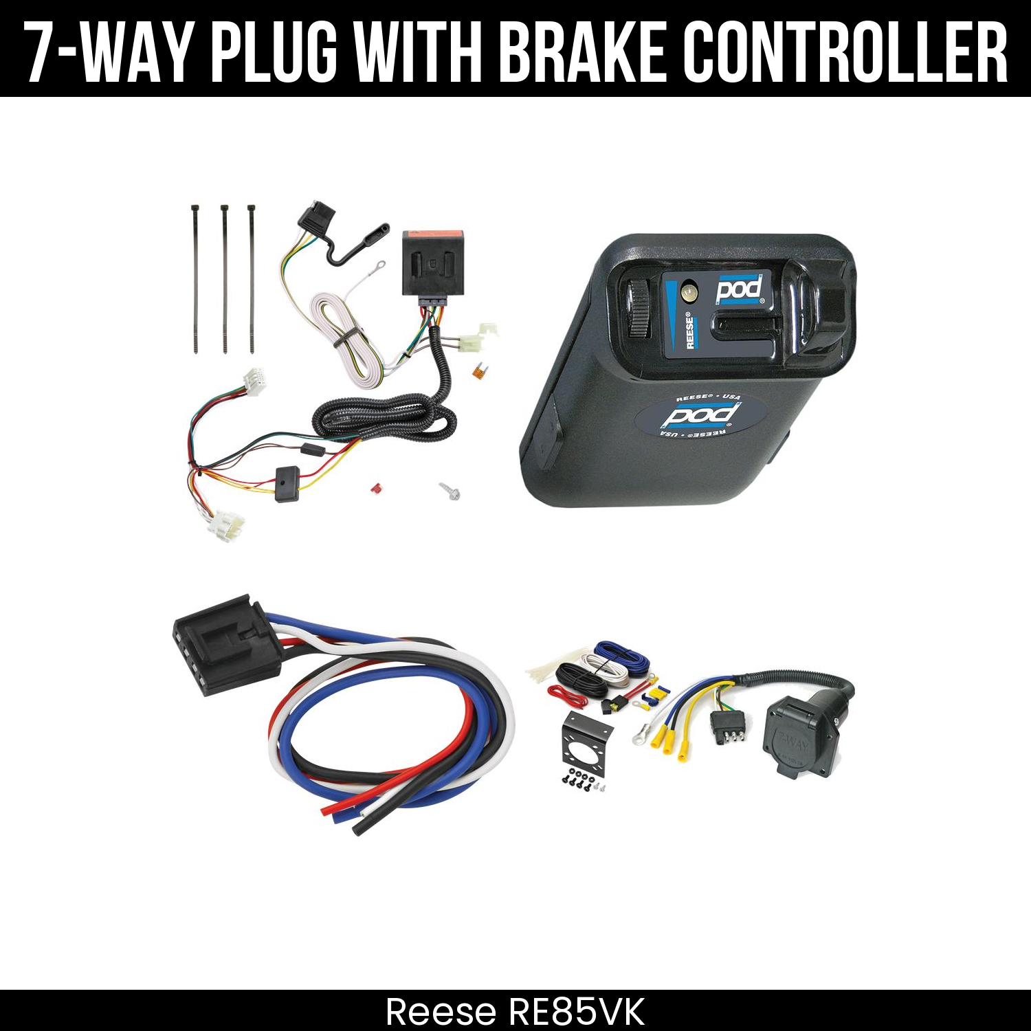 Trailer Wiring 7-Way Economy Plug w/ Bracket , Reese POD Brake Control