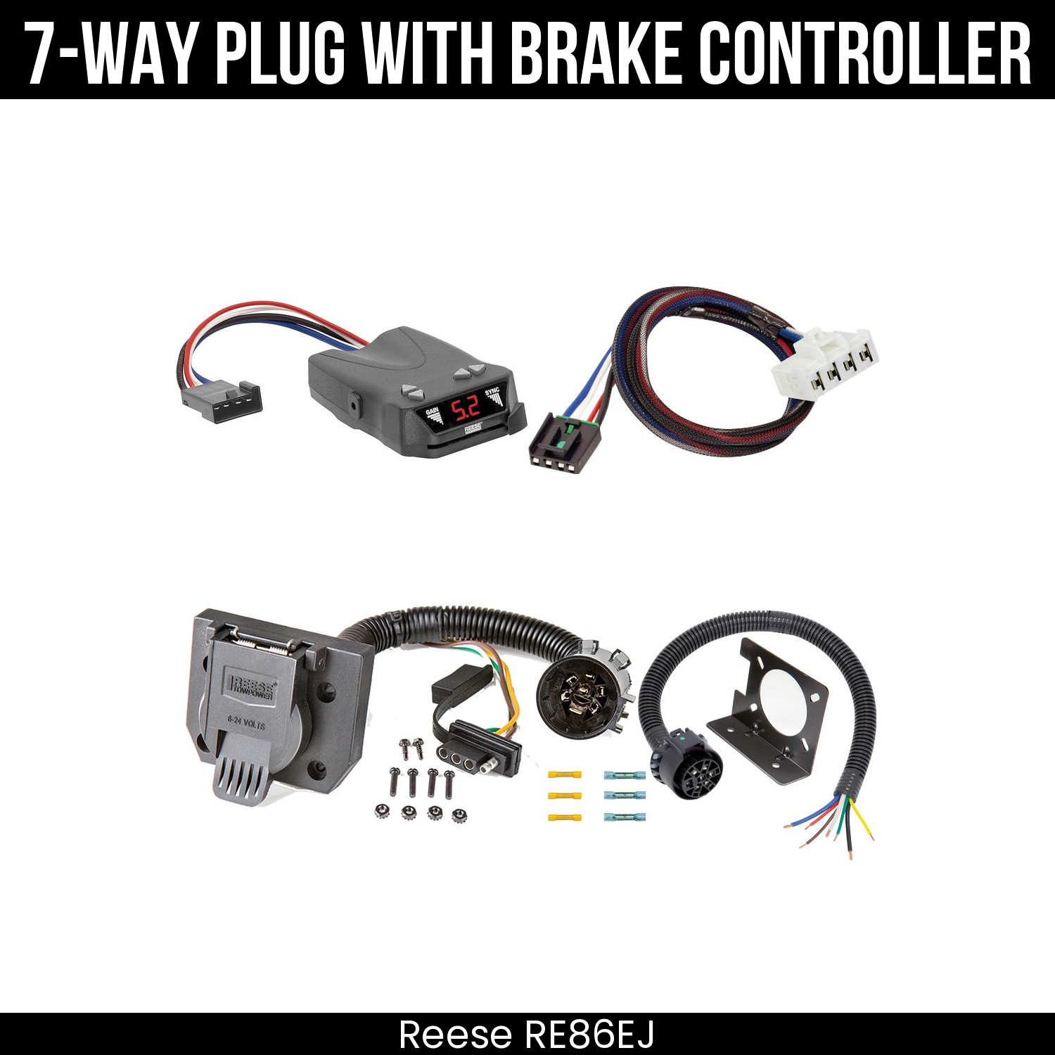 Trailer Wiring 7-Way Plug w/ Bracket , Reese Brakeman IV Brake Control