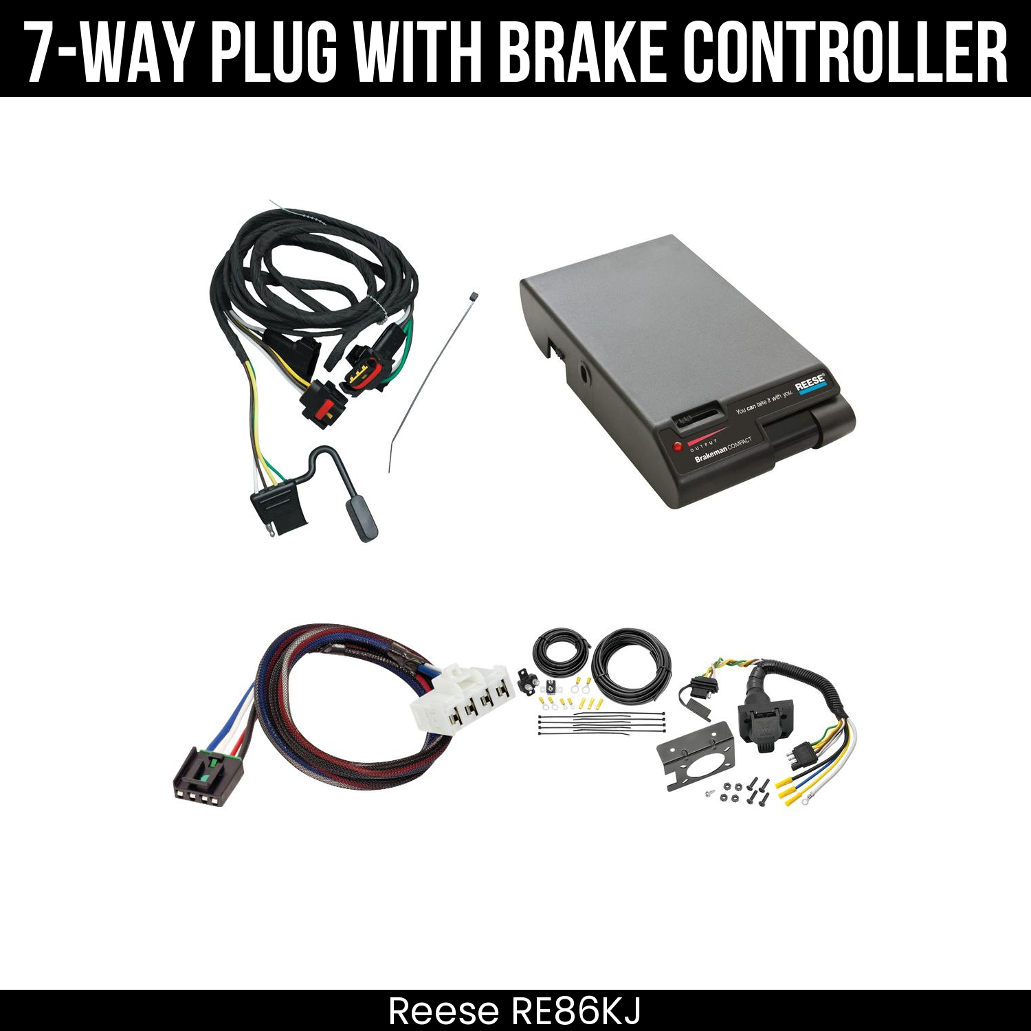 Trailer Wiring 7-Way Plug w/ Bracket , Reese Brakeman Brake Control
