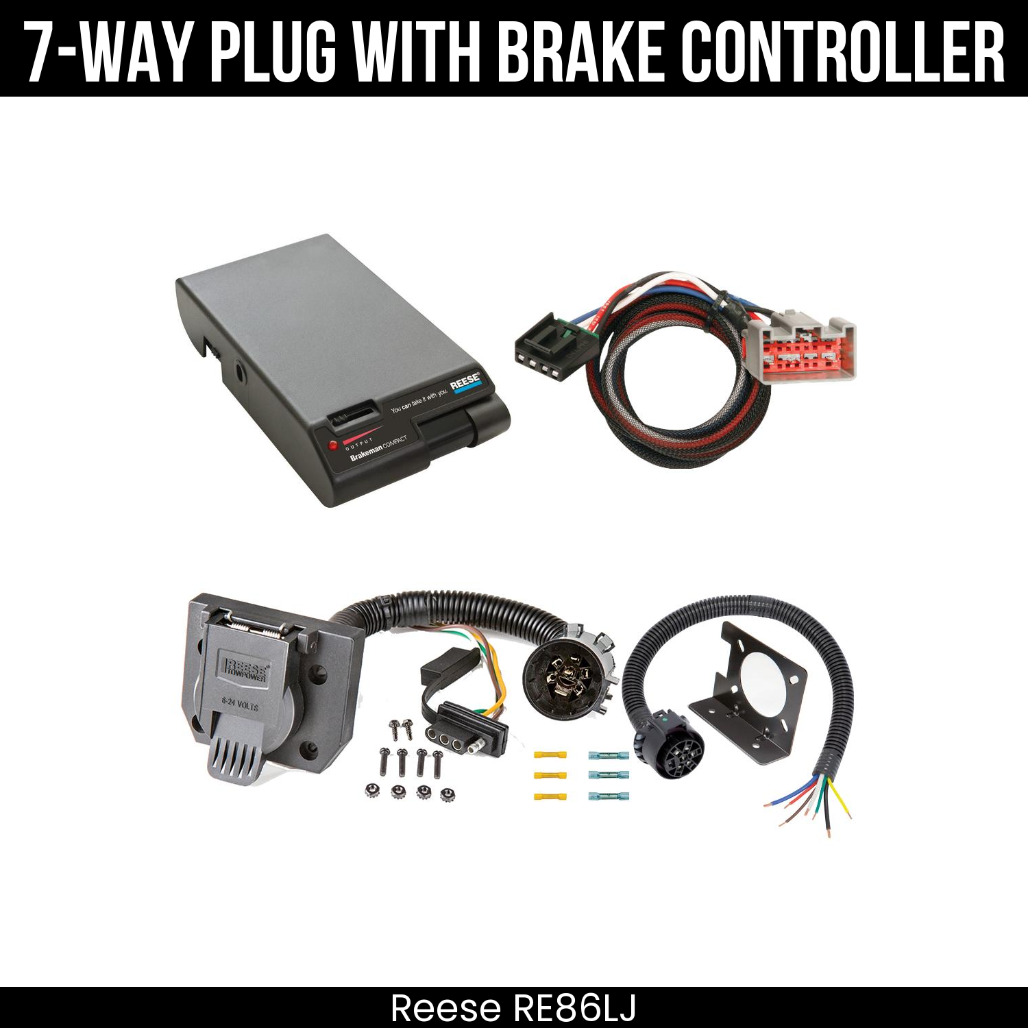 Trailer Wiring 7-Way Plug w/ Bracket , Reese Brakeman Brake Control