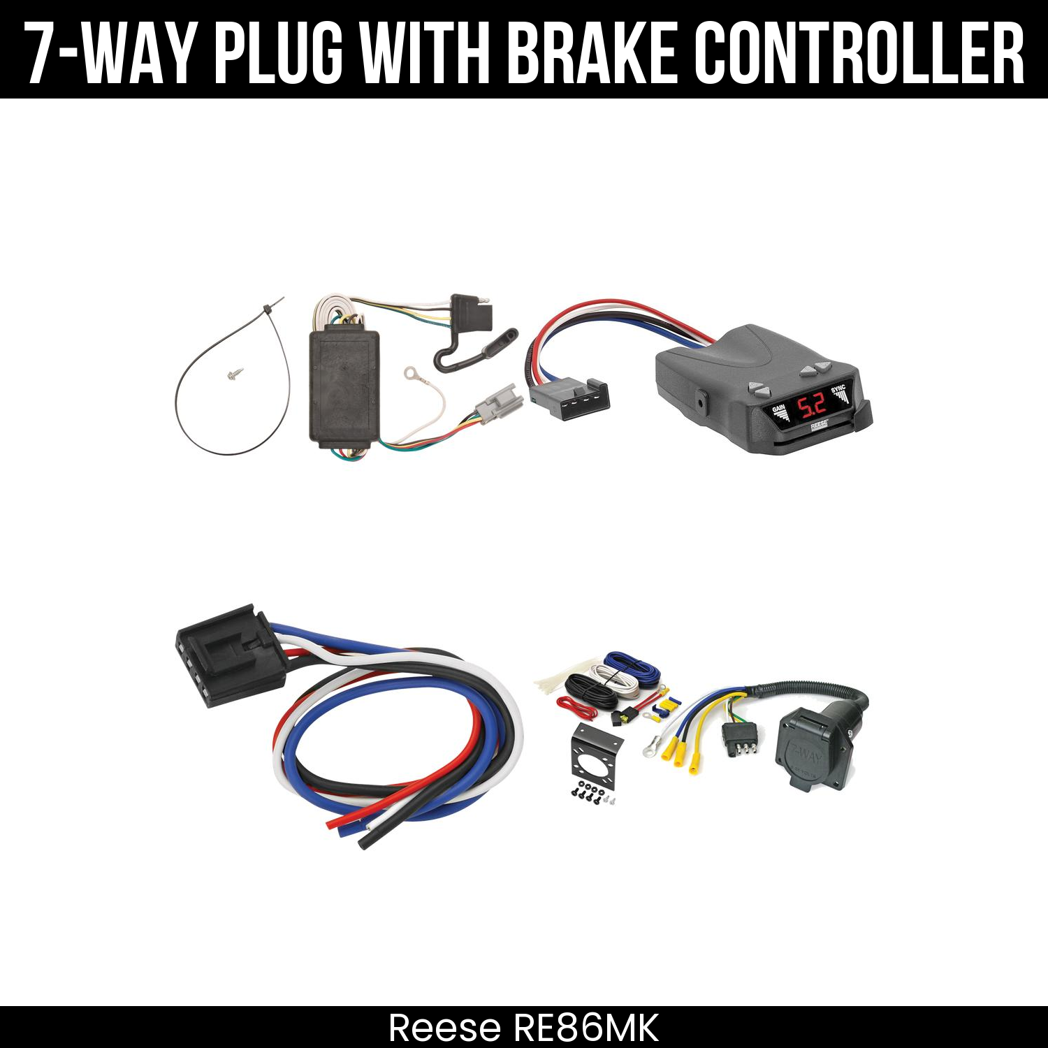 Trailer Wiring 7-Way Economy Plug w/ Bracket , Reese Brakeman IV Brake Control