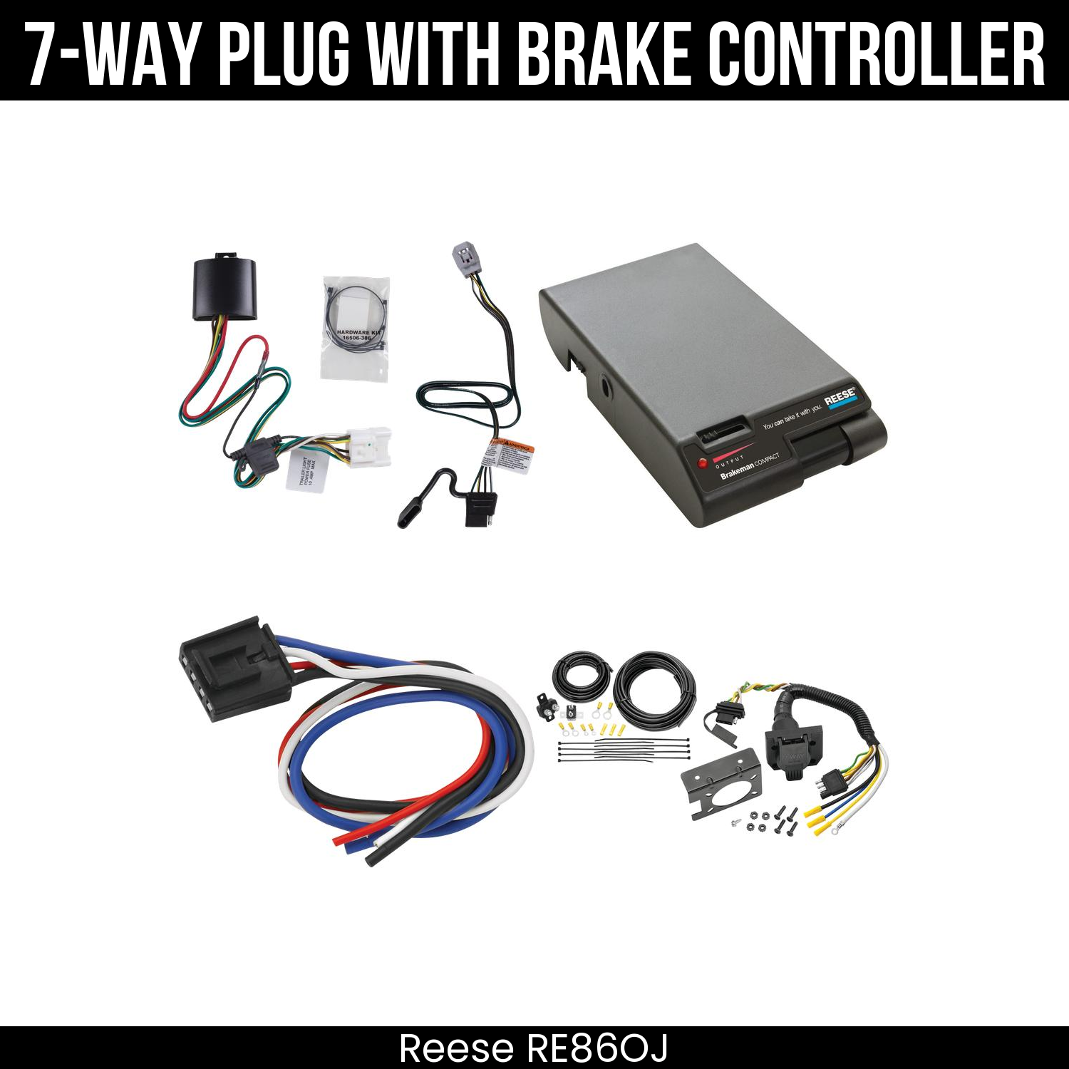 Trailer Wiring 7-Way Plug w/ Bracket , Reese Brakeman Brake Control