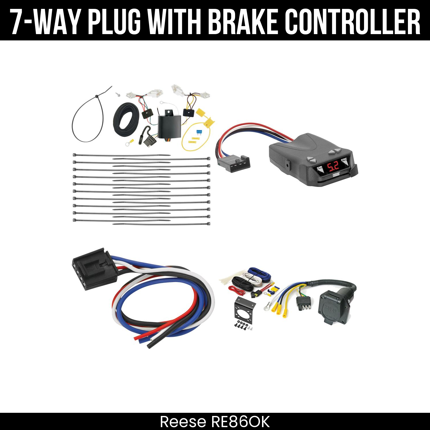Trailer Wiring 7-Way Economy Plug w/ Bracket , Reese Brakeman IV Brake Control