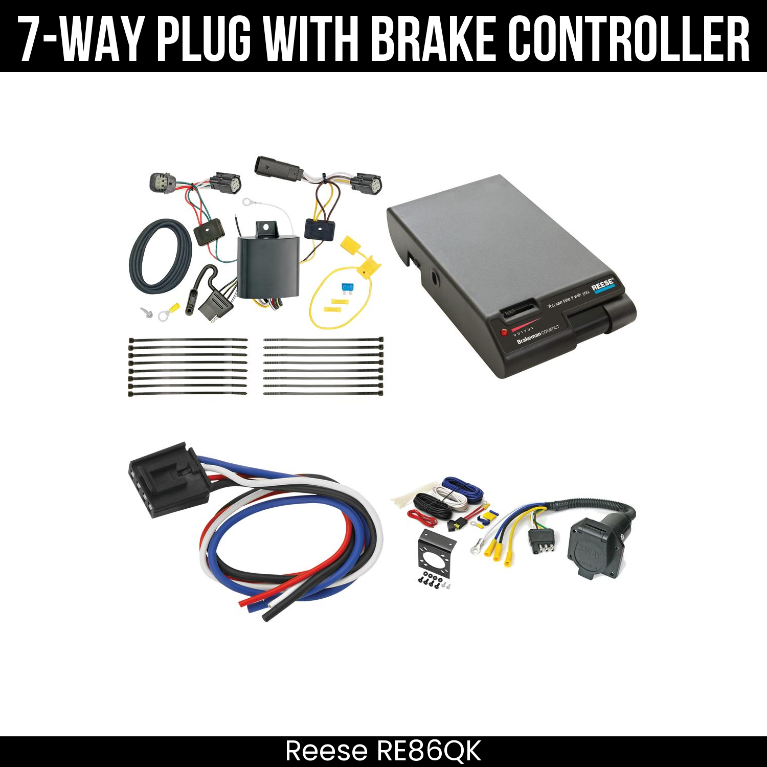 Trailer Wiring 7-Way Economy Plug w/ Bracket , Reese Brakeman Brake Control