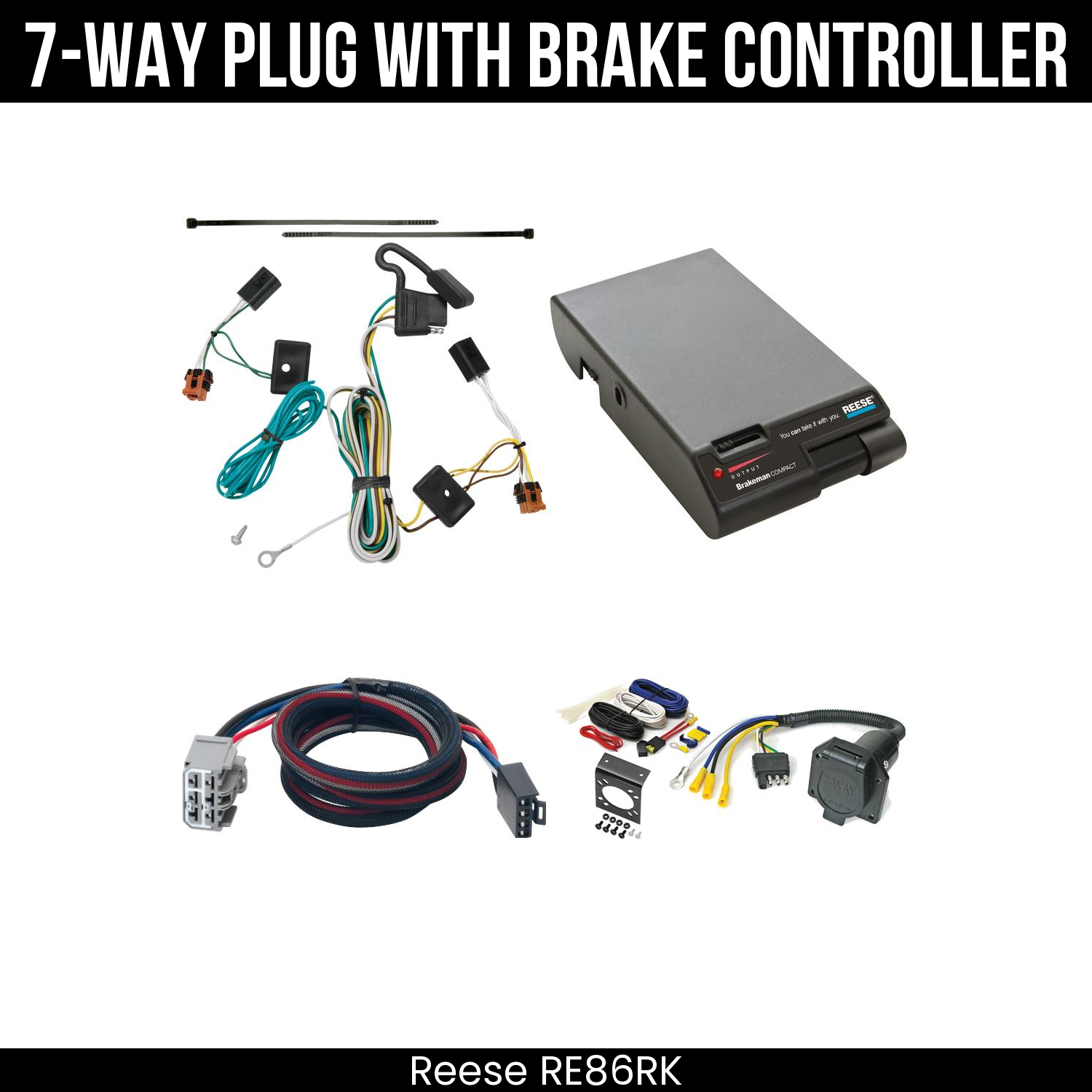 Trailer Wiring 7-Way Economy Plug w/ Bracket , Reese Brakeman Brake Control