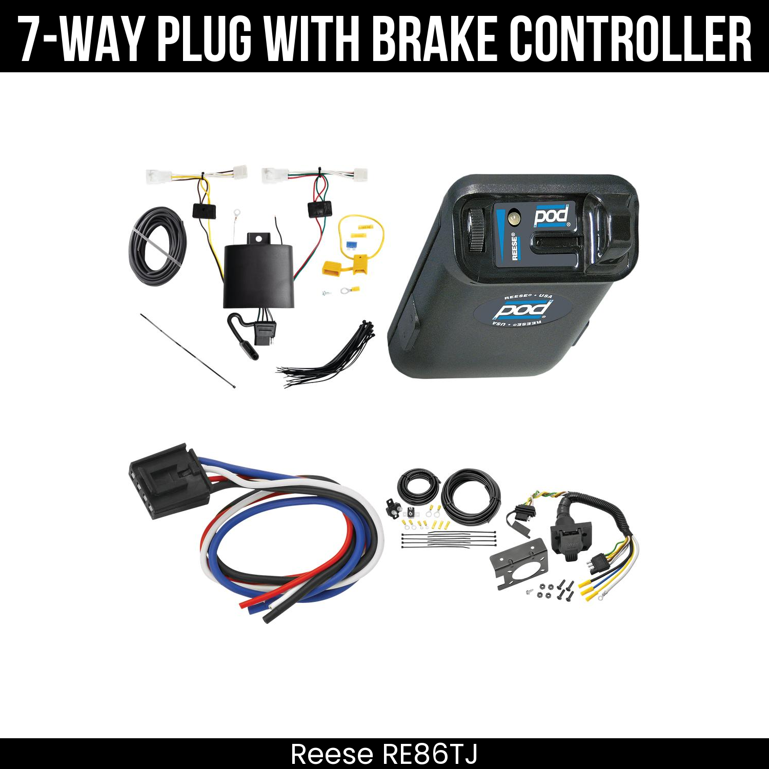 Trailer Wiring 7-Way Plug w/ Bracket , Reese POD Brake Control