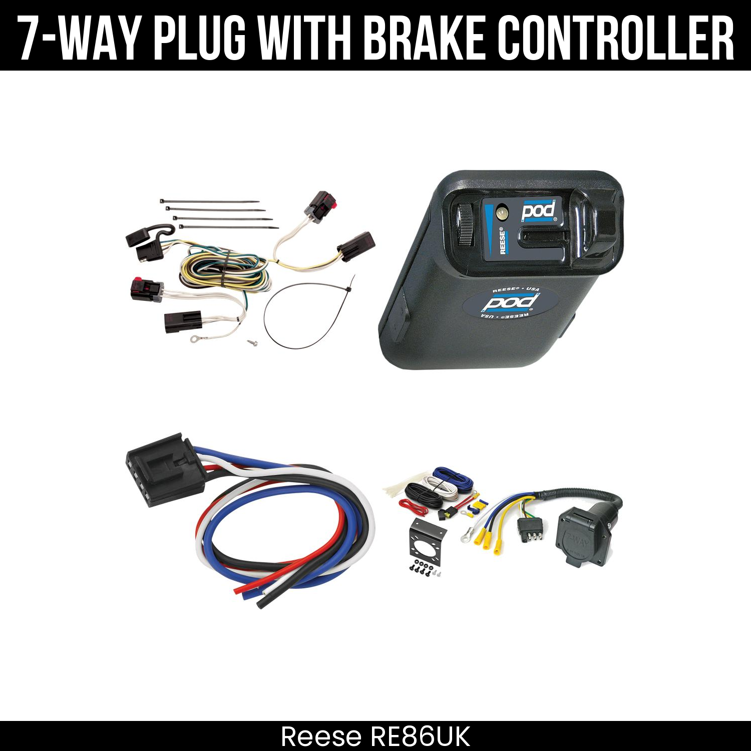 Trailer Wiring 7-Way Economy Plug w/ Bracket , Reese POD Brake Control