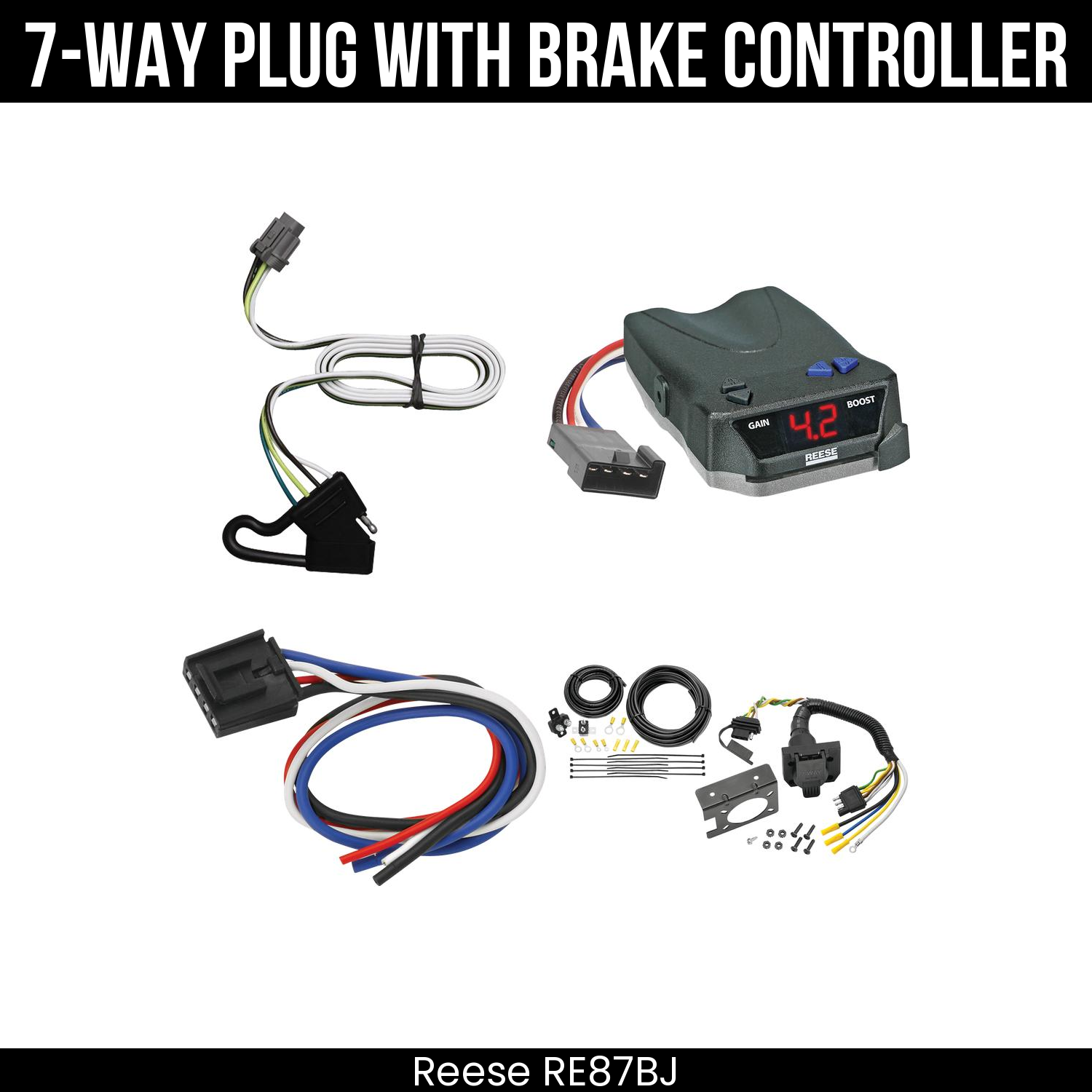 Trailer Wiring 7-Way Plug w/ Bracket , Reese Brake EVN Control