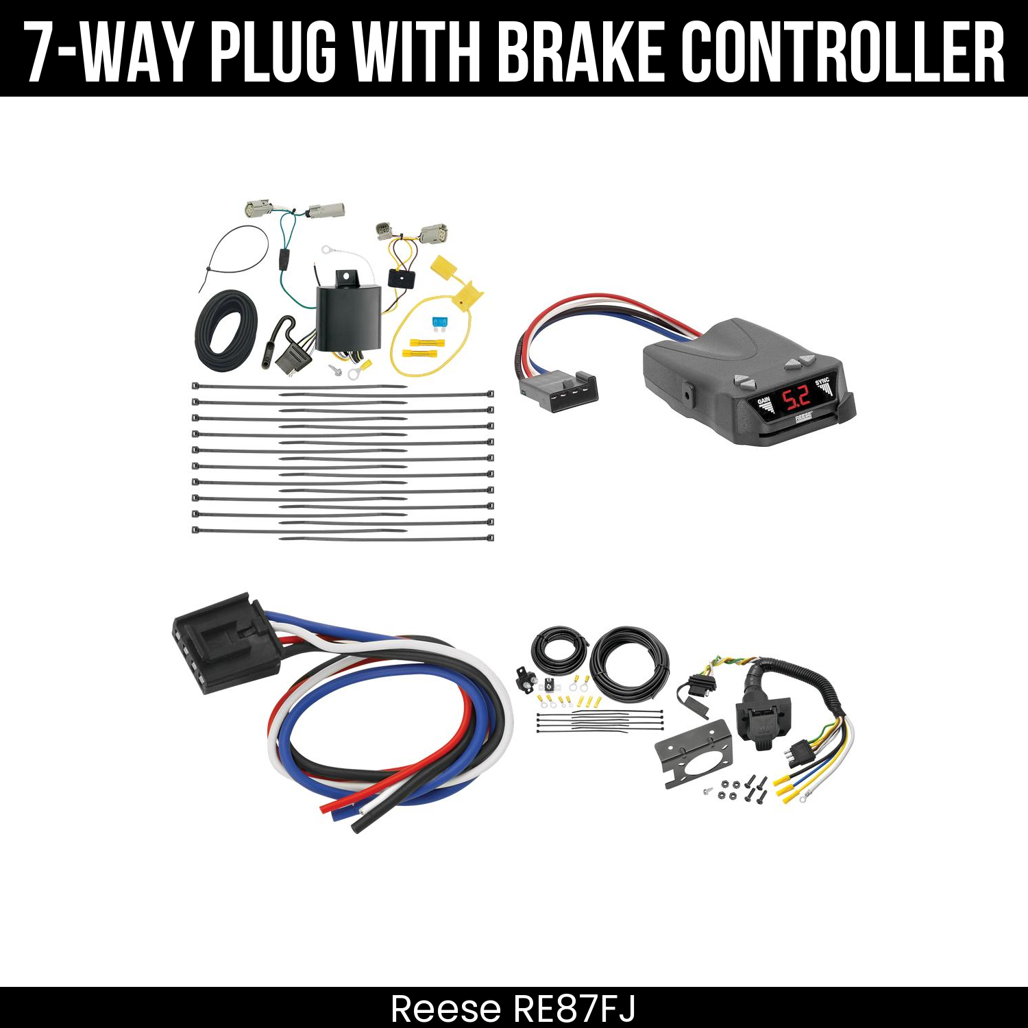 Trailer Wiring 7-Way Plug w/ Bracket , Reese Brakeman IV Brake Control