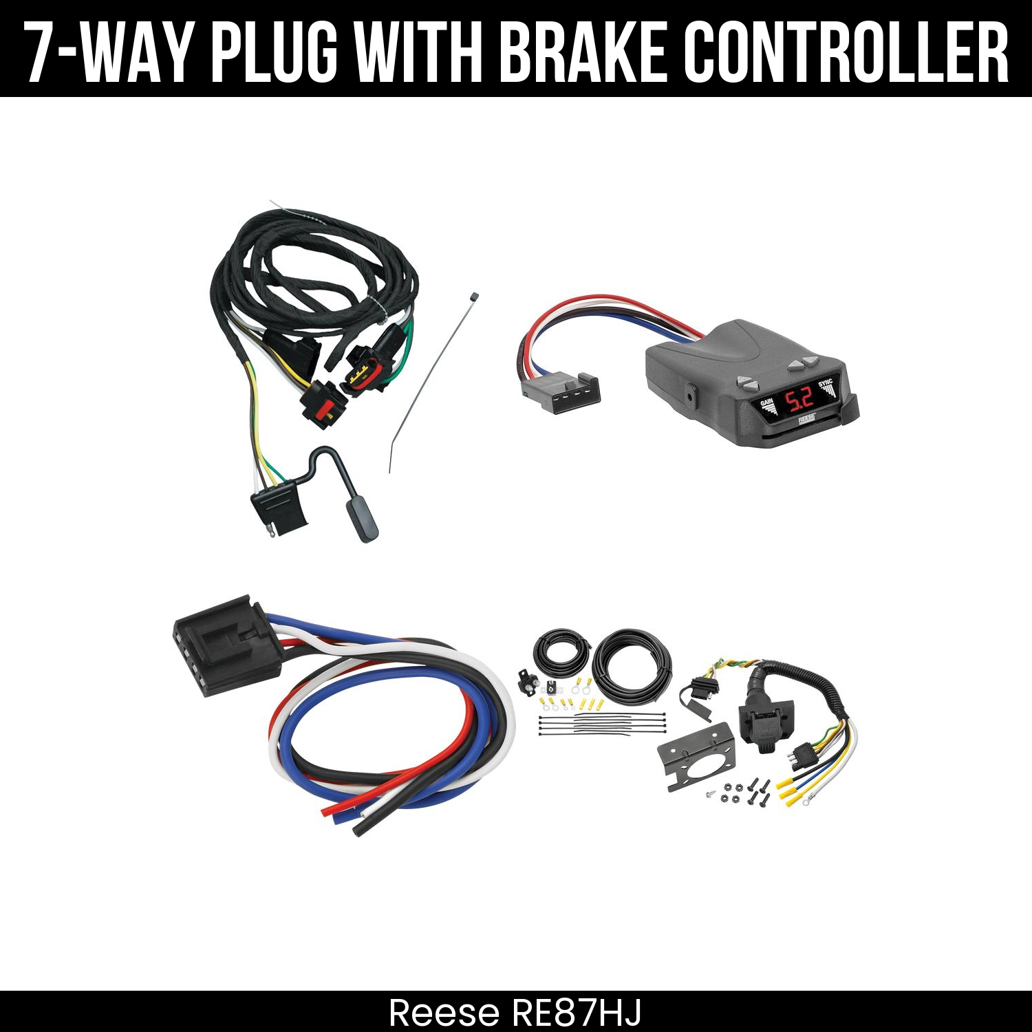Trailer Wiring 7-Way Plug w/ Bracket , Reese Brakeman IV Brake Control