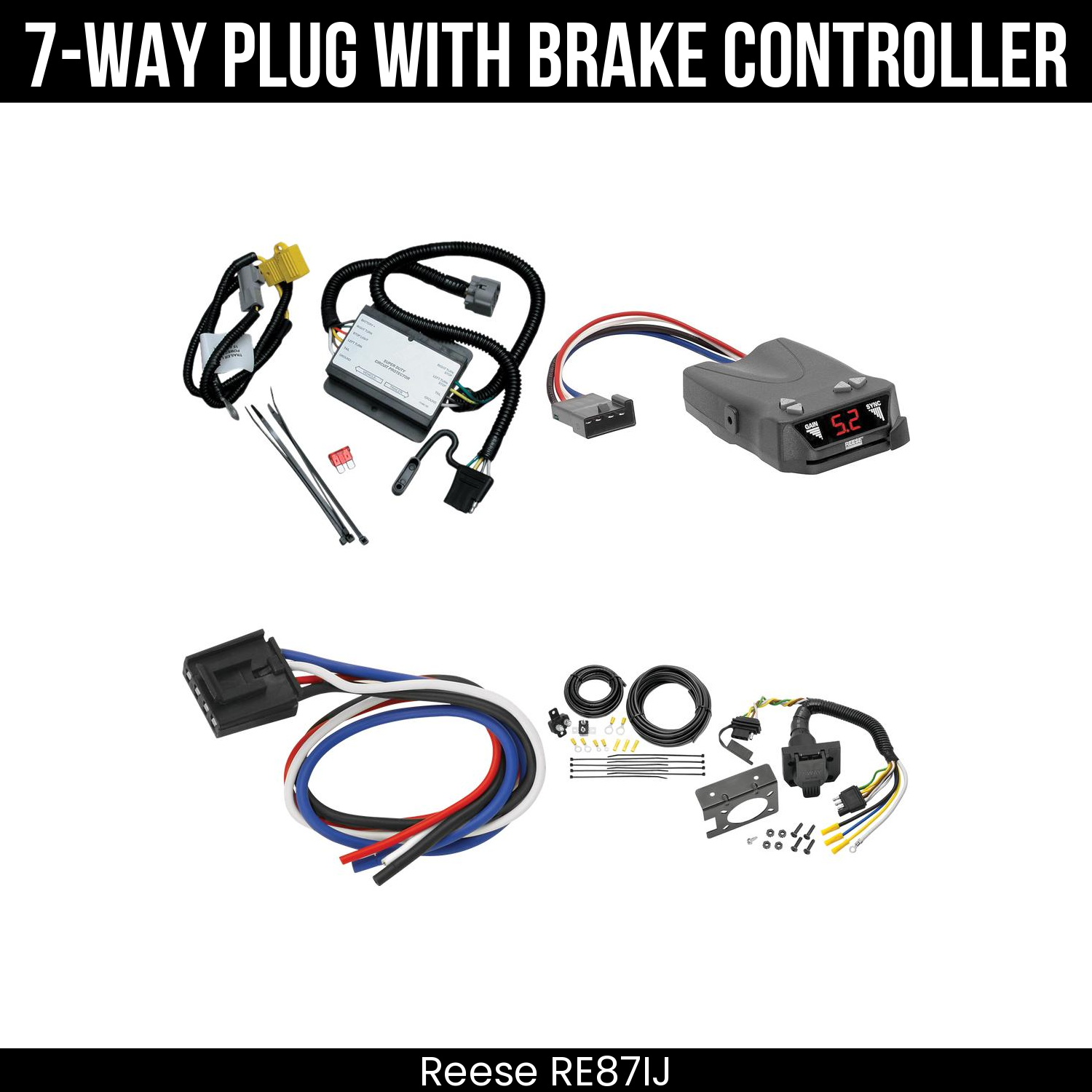 Trailer Wiring 7-Way Plug w/ Bracket , Reese Brakeman IV Brake Control