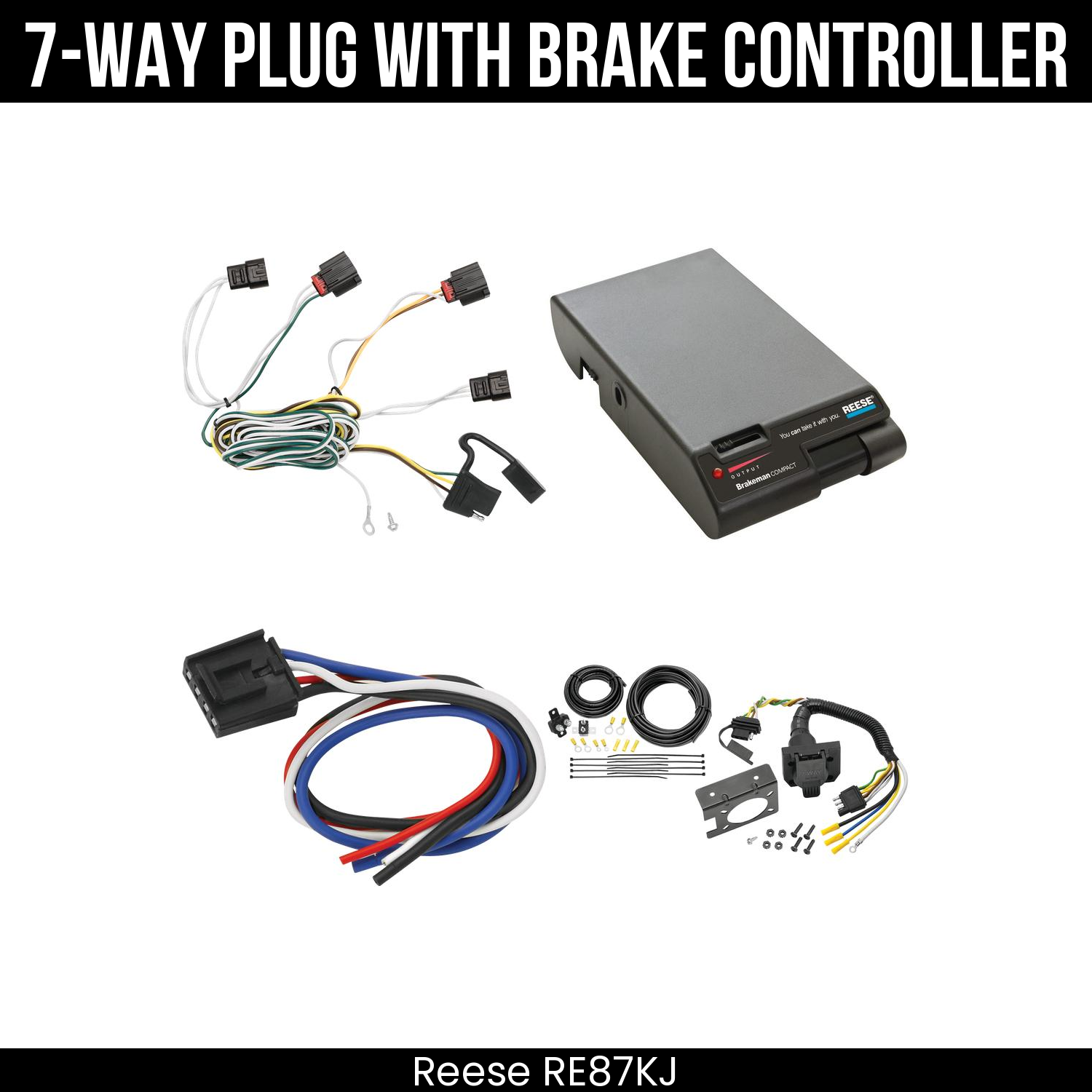 Trailer Wiring 7-Way Plug w/ Bracket , Reese Brakeman Brake Control
