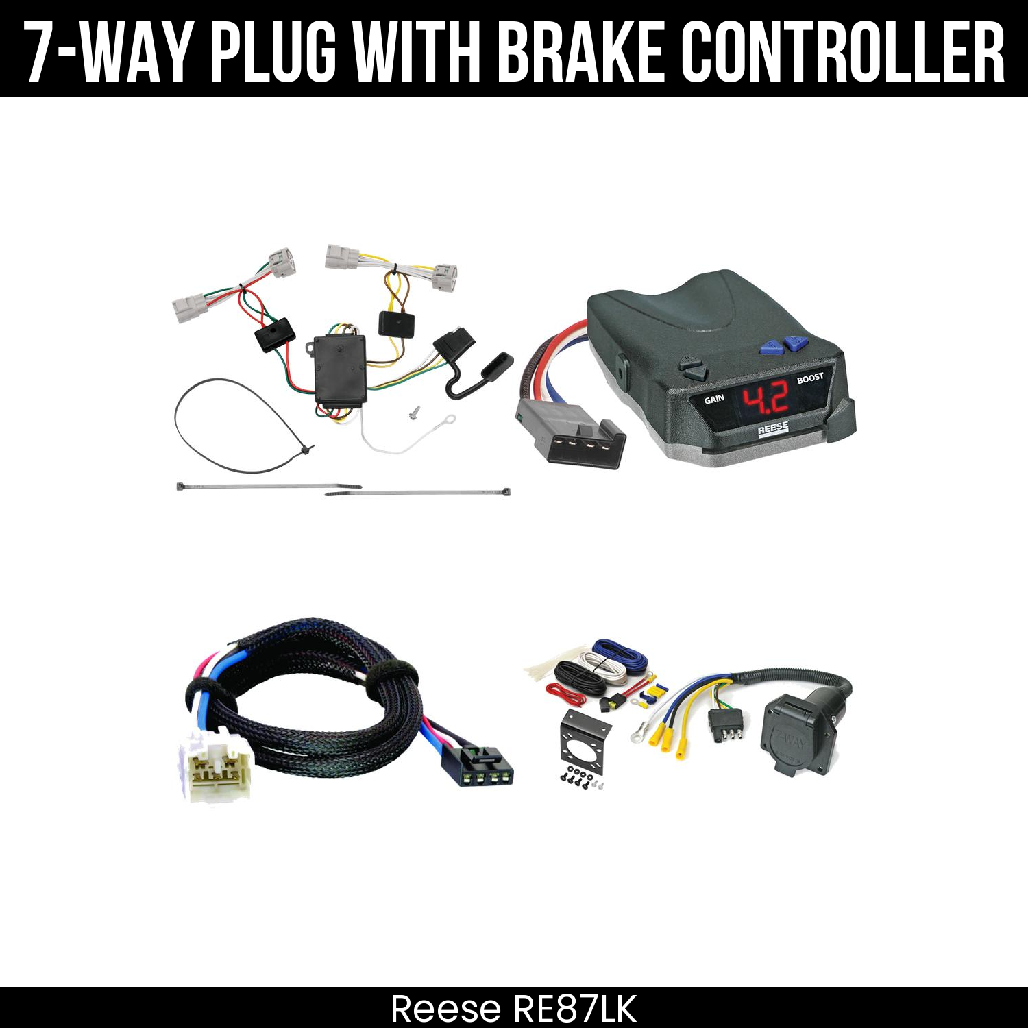 Trailer Wiring 7-Way Economy Plug w/ Bracket , Reese Brake EVN Control
