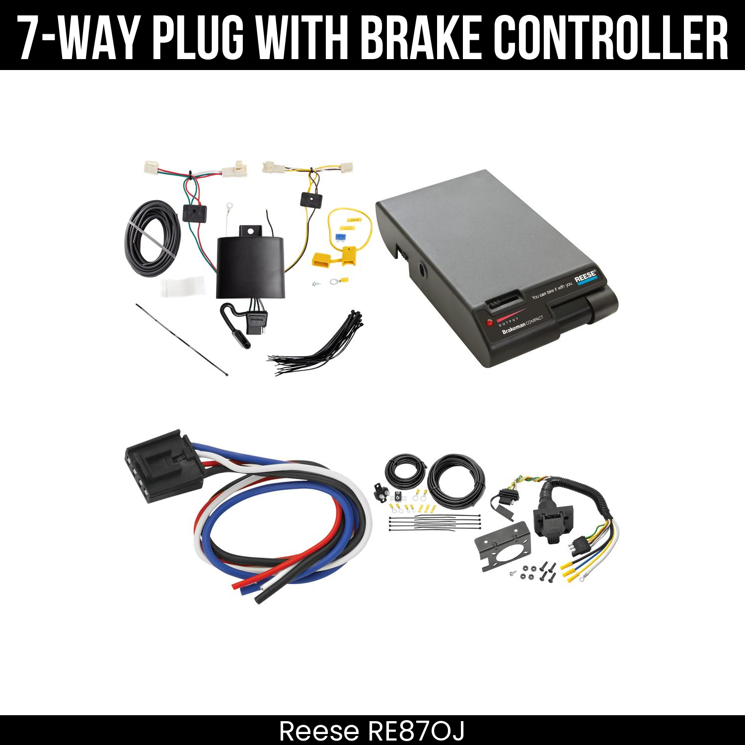 Trailer Wiring 7-Way Plug w/ Bracket , Reese Brakeman Brake Control