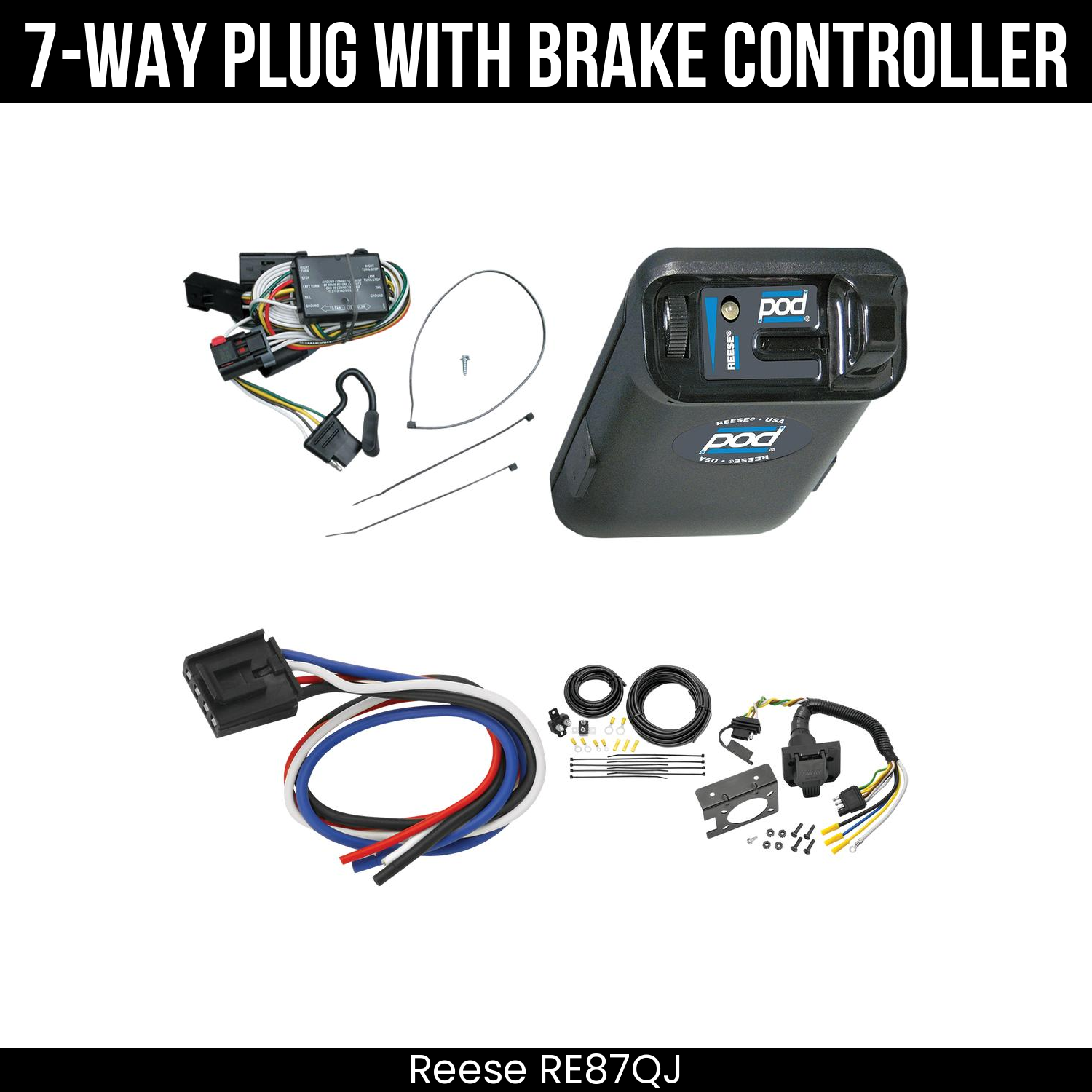 Trailer Wiring 7-Way Plug w/ Bracket , Reese POD Brake Control