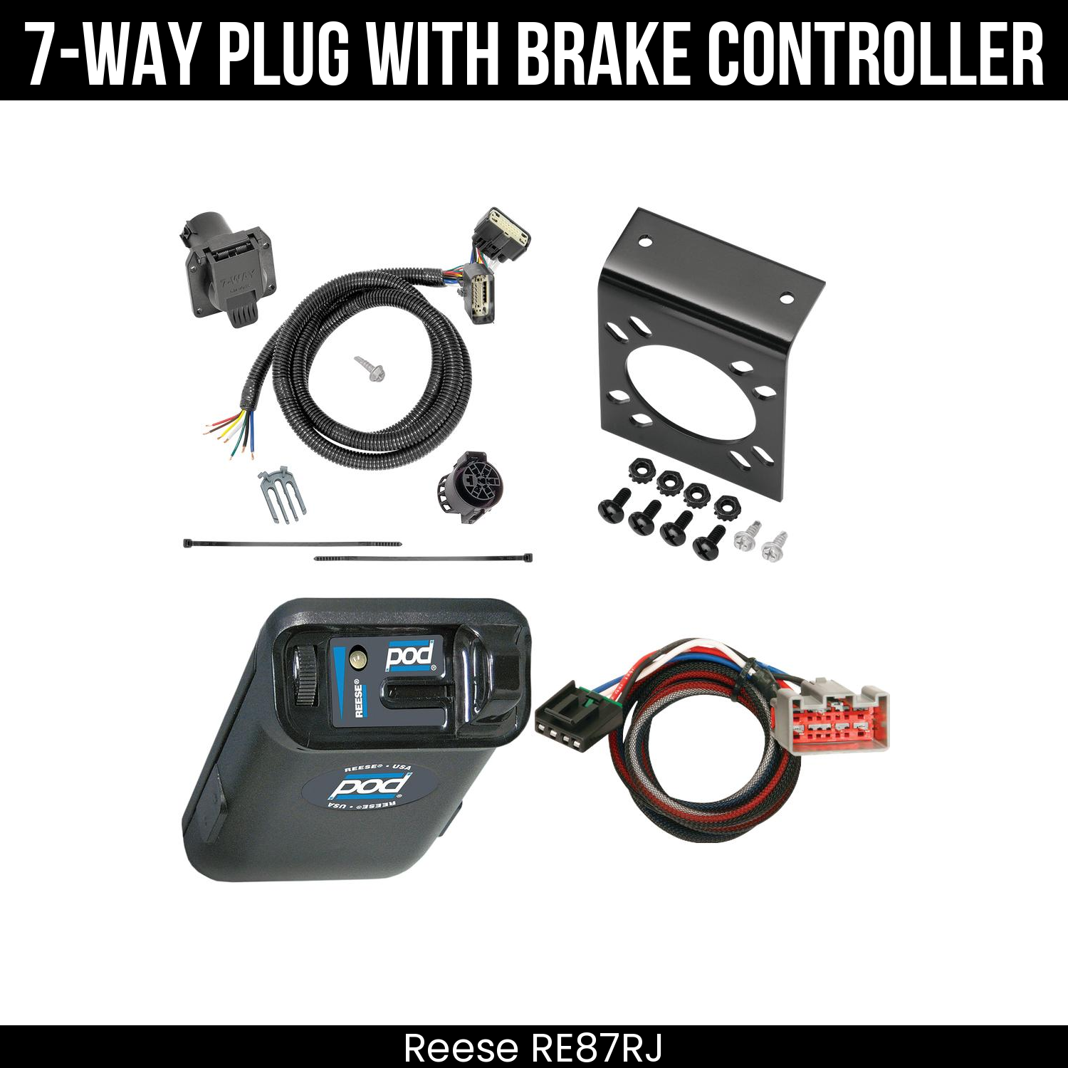 Trailer Wiring 7-Way Plug w/ Bracket , Reese POD Brake Control