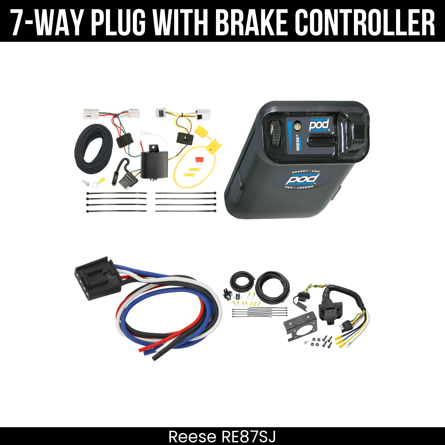 Trailer Wiring 7-Way Plug w/ Bracket , Reese POD Brake Control