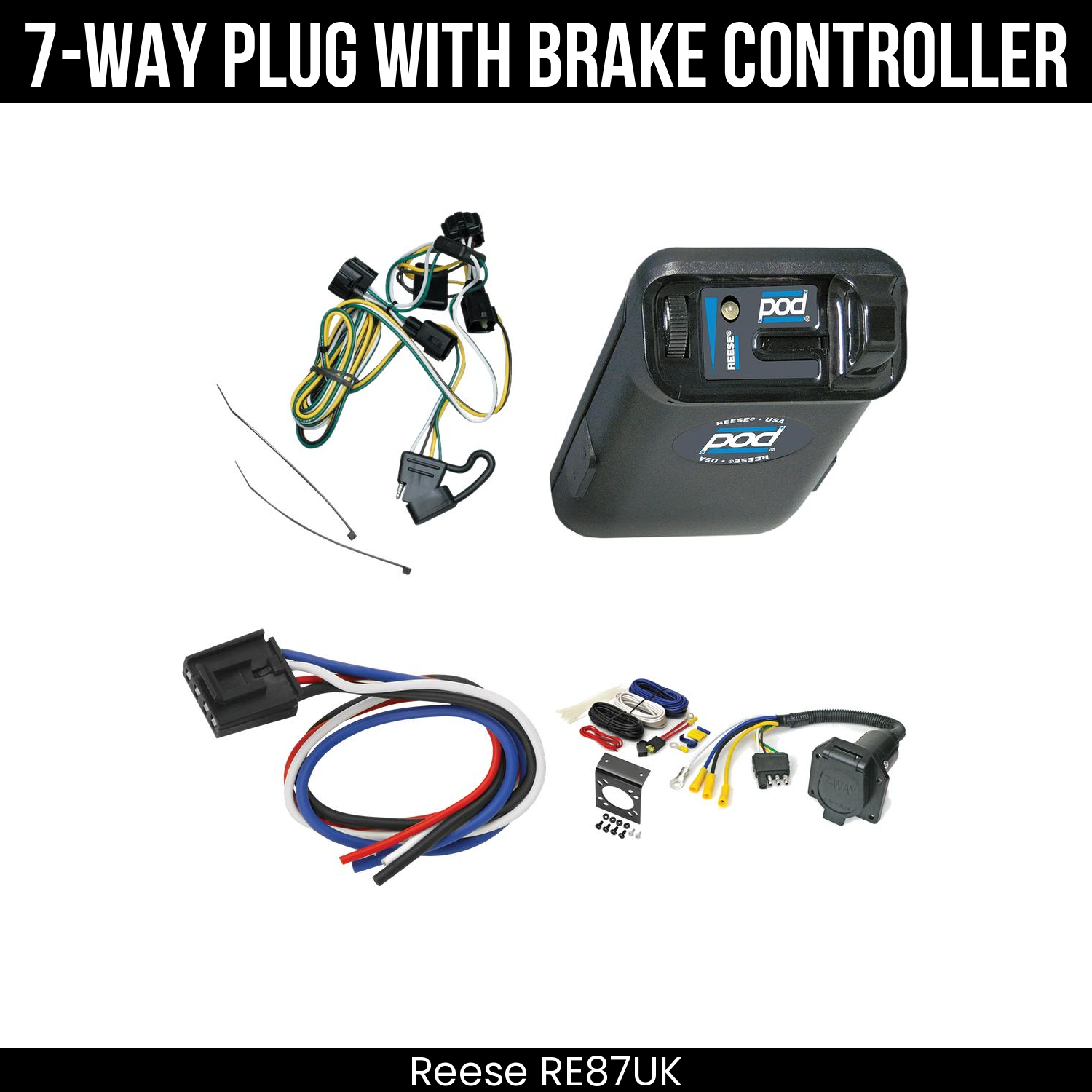 Trailer Wiring 7-Way Economy Plug w/ Bracket , Reese POD Brake Control