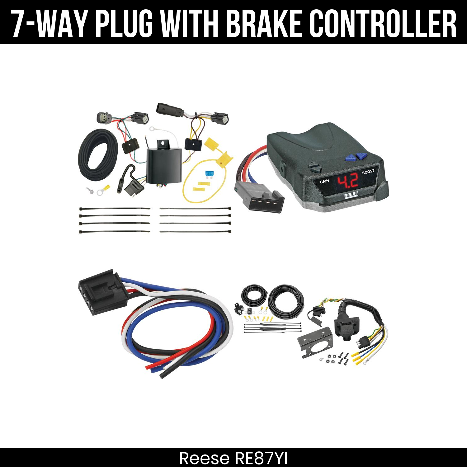 Trailer Wiring 7-Way Plug w/ Bracket , Reese Brake EVN Control