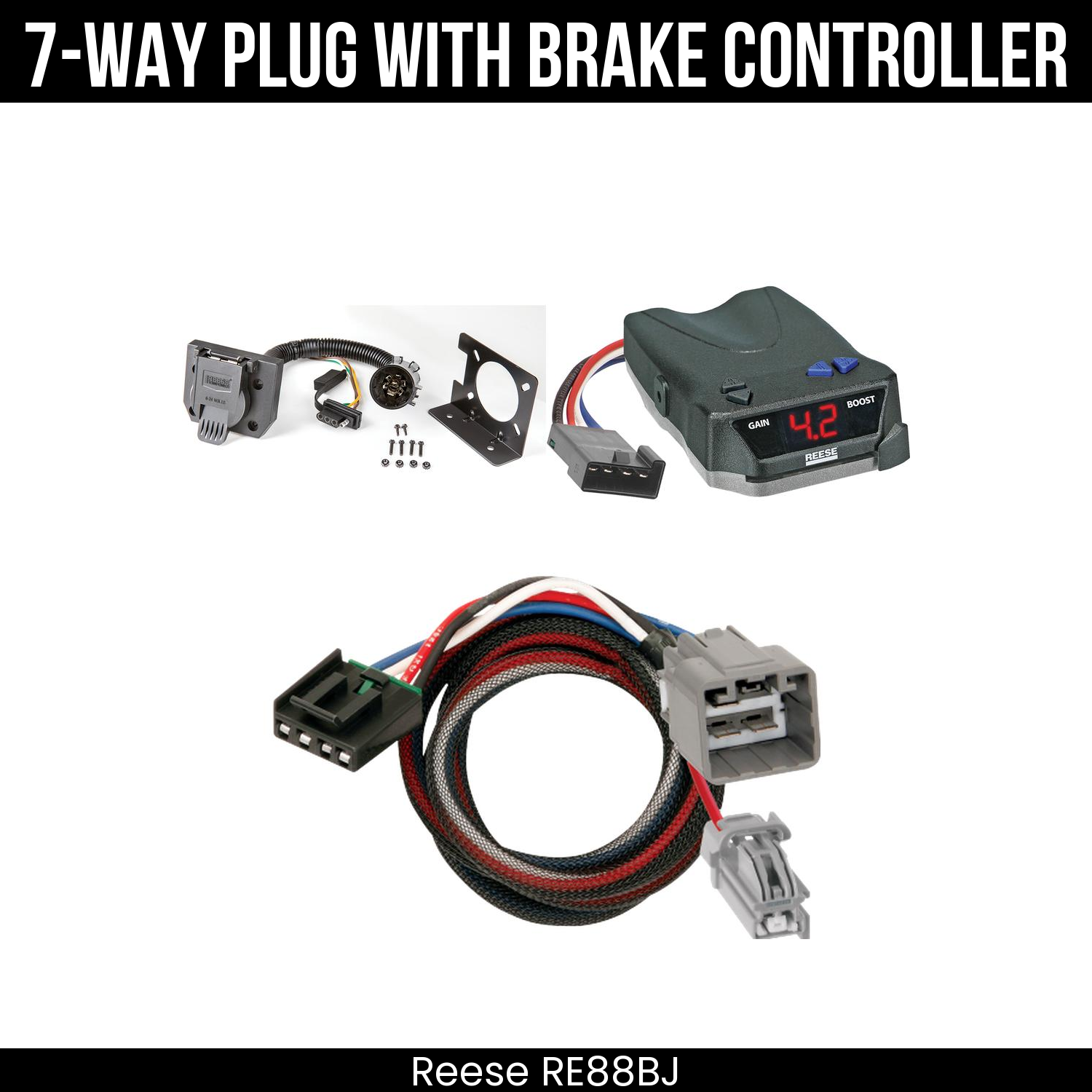 Trailer Wiring 7-Way Plug w/ Bracket , Reese Brake EVN Control