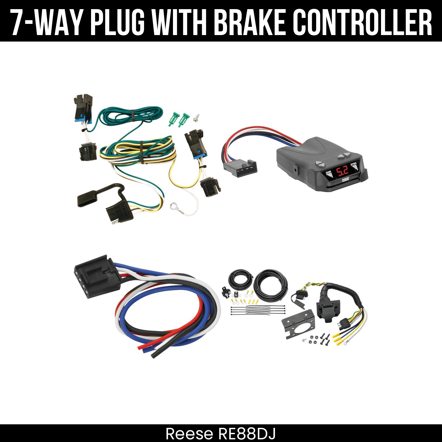 Trailer Wiring 7-Way Plug w/ Bracket , Reese Brakeman IV Brake Control