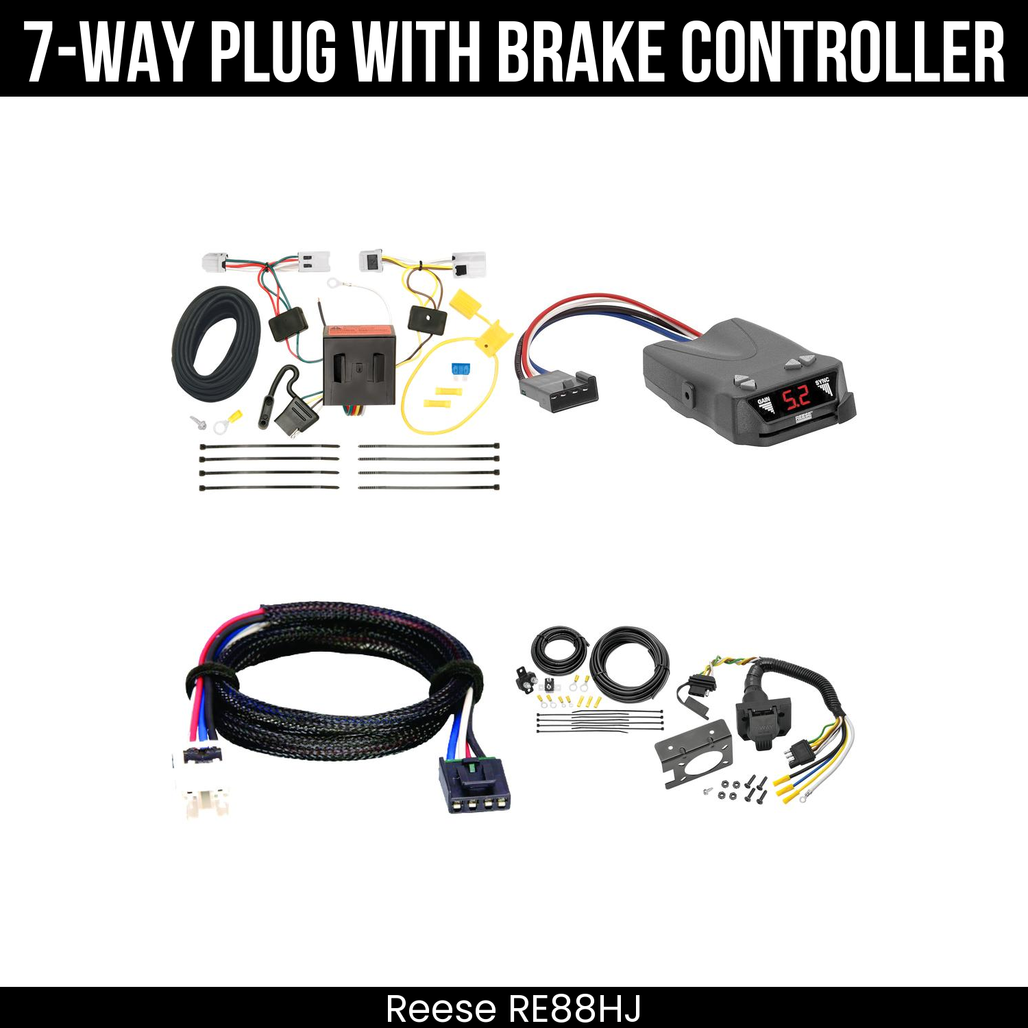 Trailer Wiring 7-Way Plug w/ Bracket , Reese Brakeman IV Brake Control
