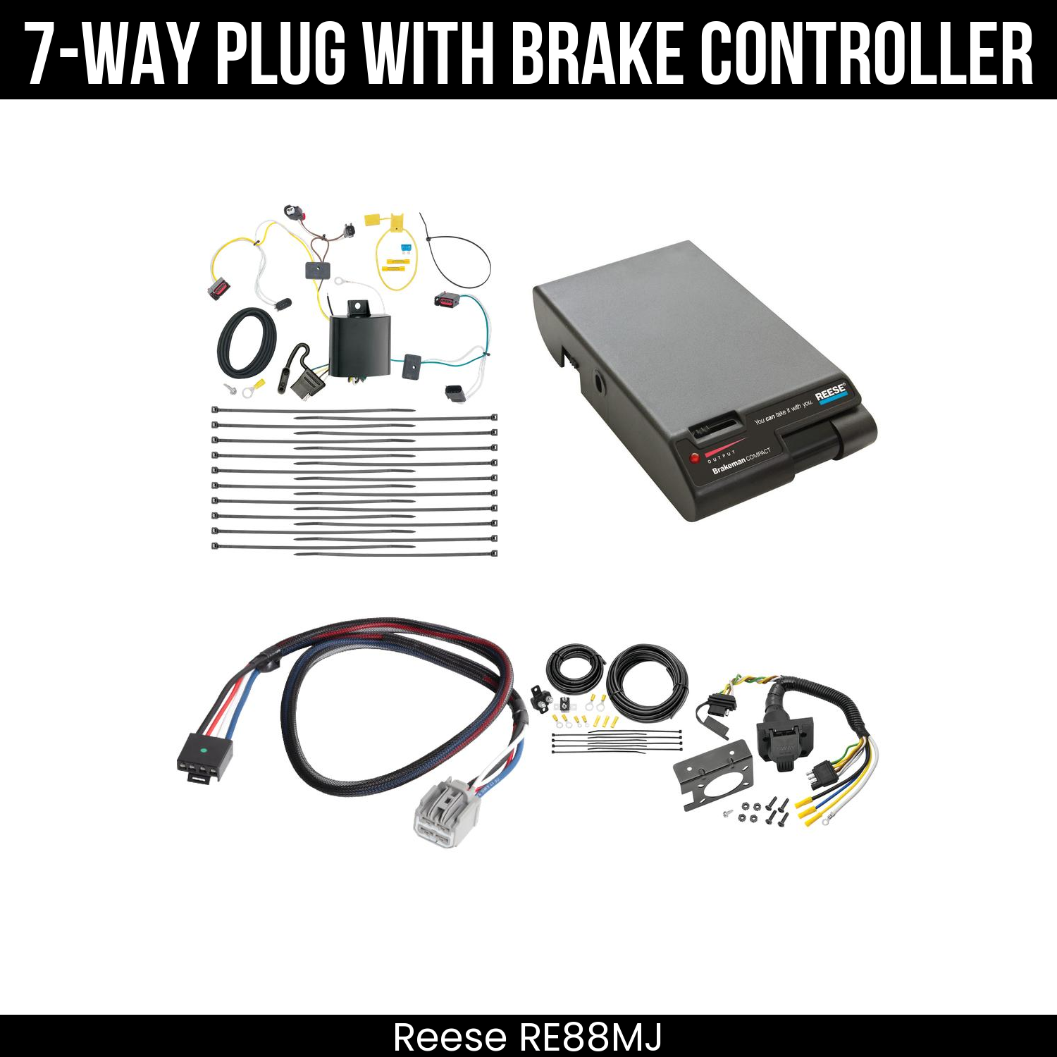 Trailer Wiring 7-Way Plug w/ Bracket , Reese Brakeman Brake Control