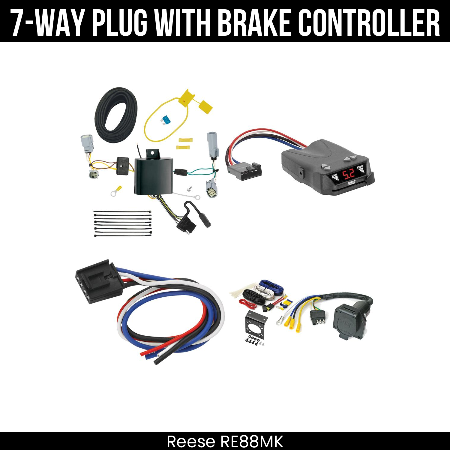 Trailer Wiring 7-Way Economy Plug w/ Bracket , Reese Brakeman IV Brake Control