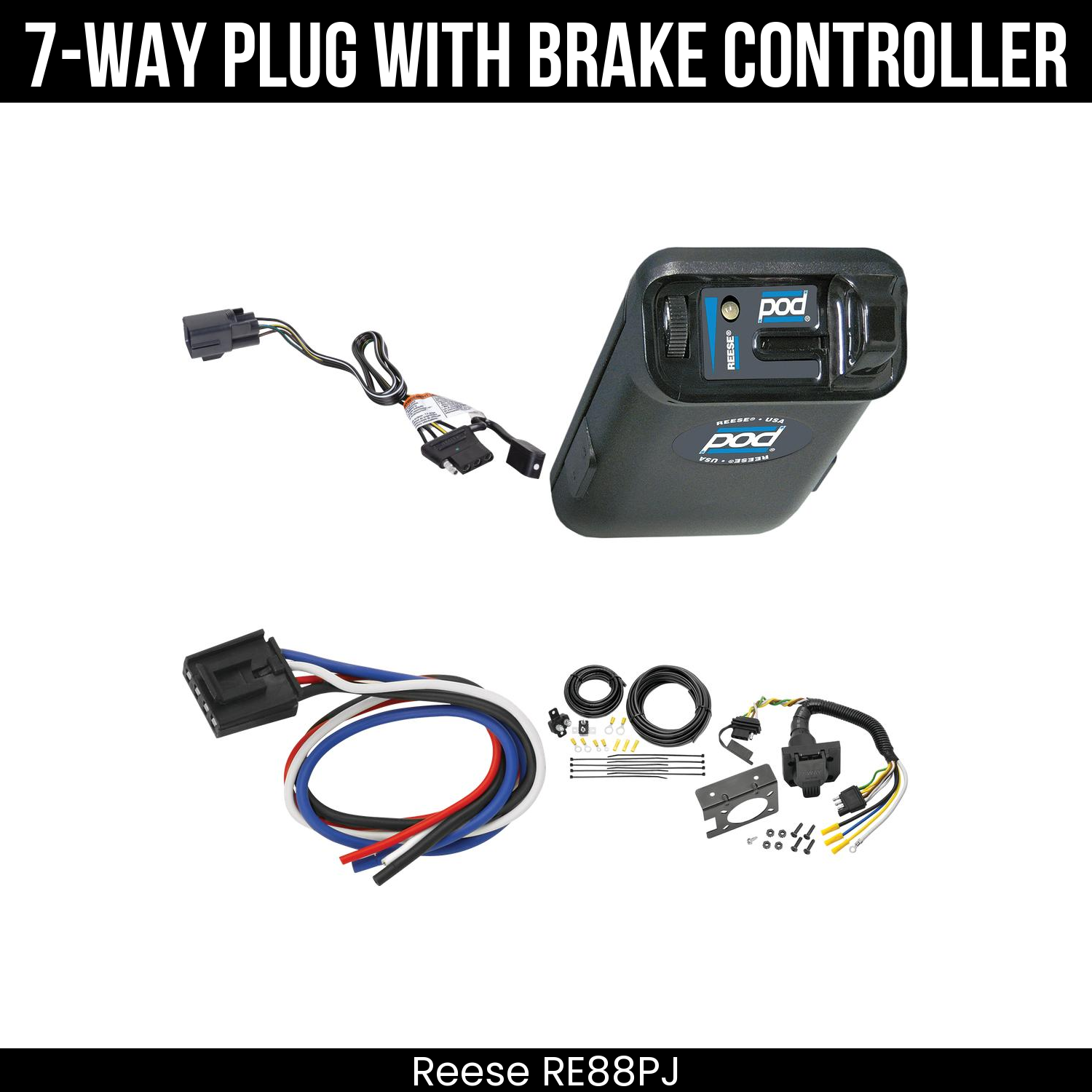 Trailer Wiring 7-Way Plug w/ Bracket , Reese POD Brake Control