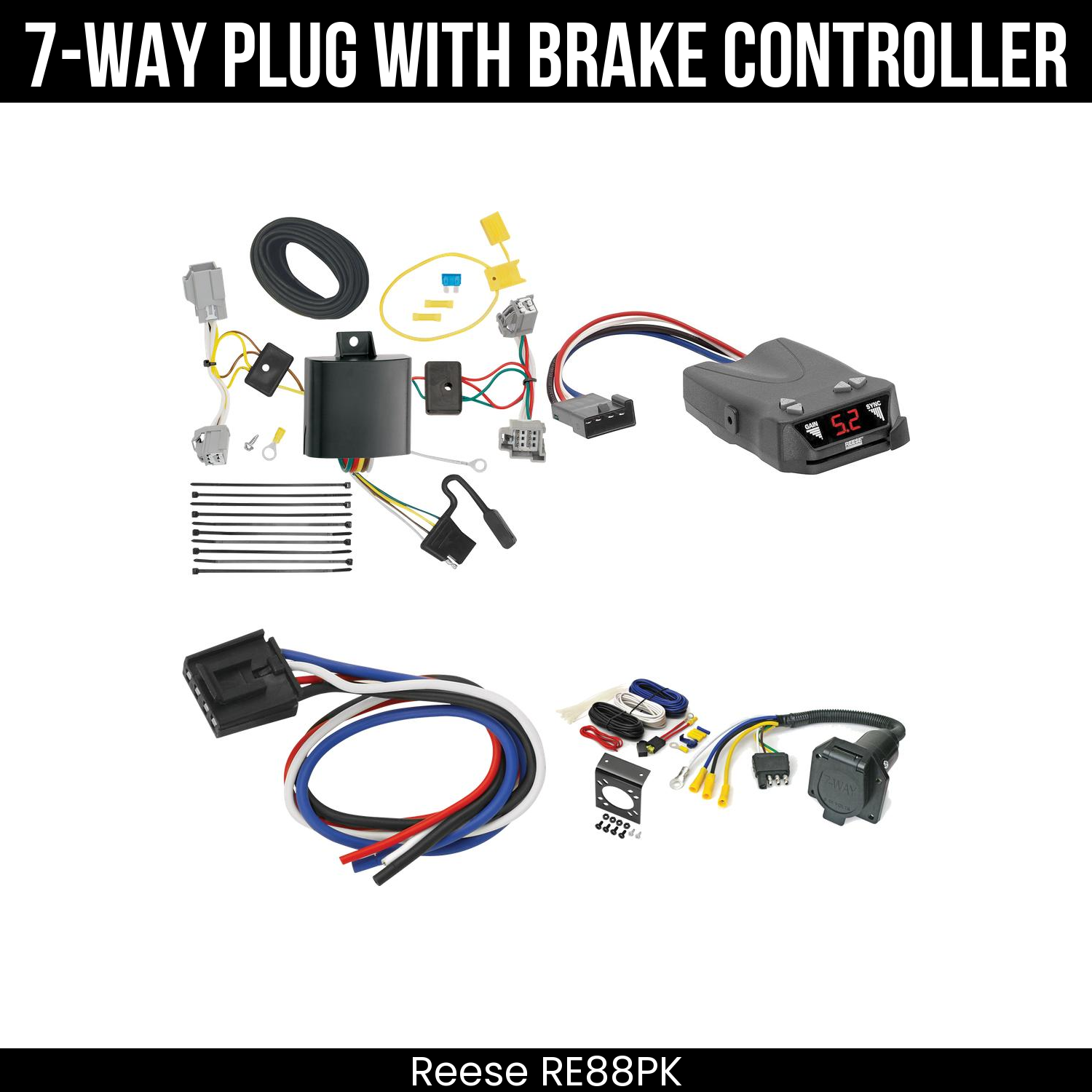 Trailer Wiring 7-Way Economy Plug w/ Bracket , Reese Brakeman IV Brake Control