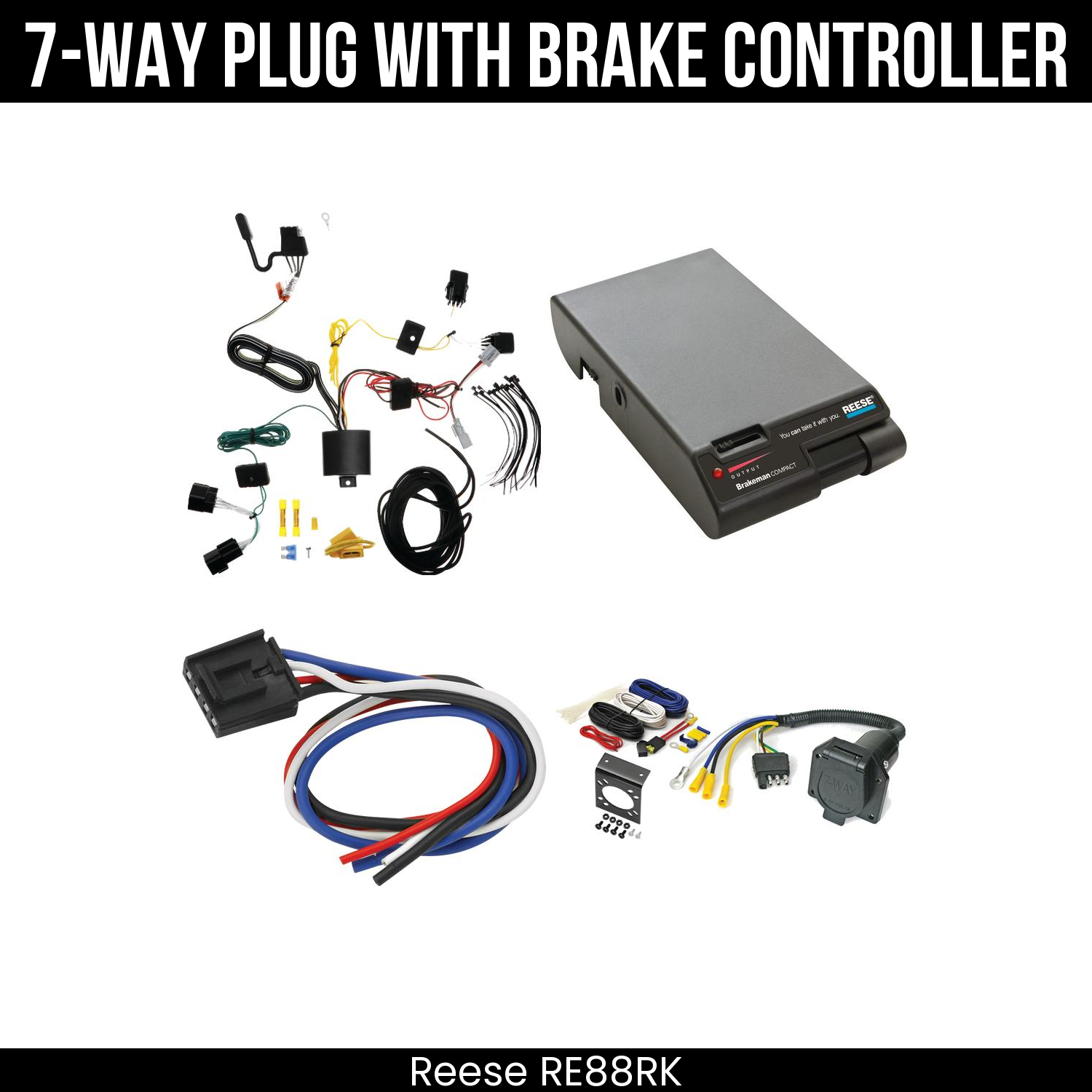 Trailer Wiring 7-Way Economy Plug w/ Bracket , Reese Brakeman Brake Control