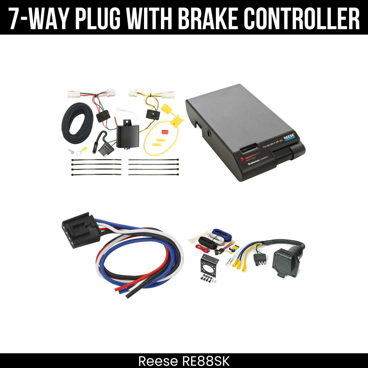 Trailer Wiring 7-Way Economy Plug w/ Bracket , Reese Brakeman Brake Control