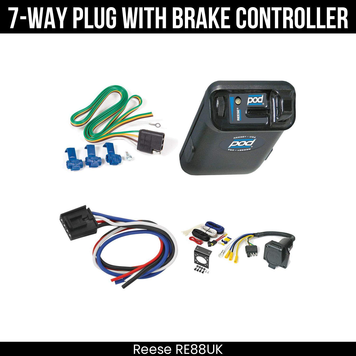 Trailer Wiring 7-Way Economy Plug w/ Bracket , Reese POD Brake Control