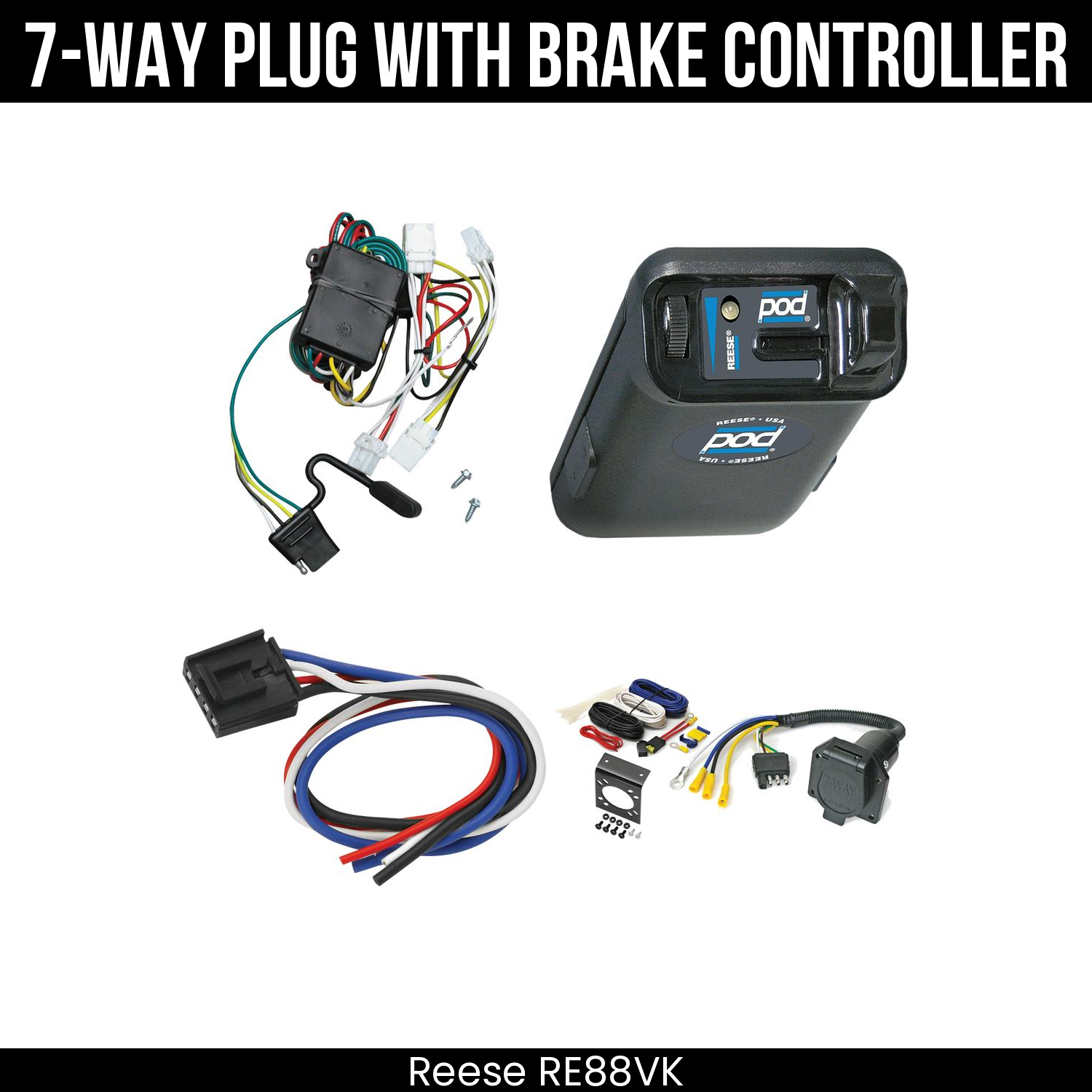 Trailer Wiring 7-Way Economy Plug w/ Bracket , Reese POD Brake Control