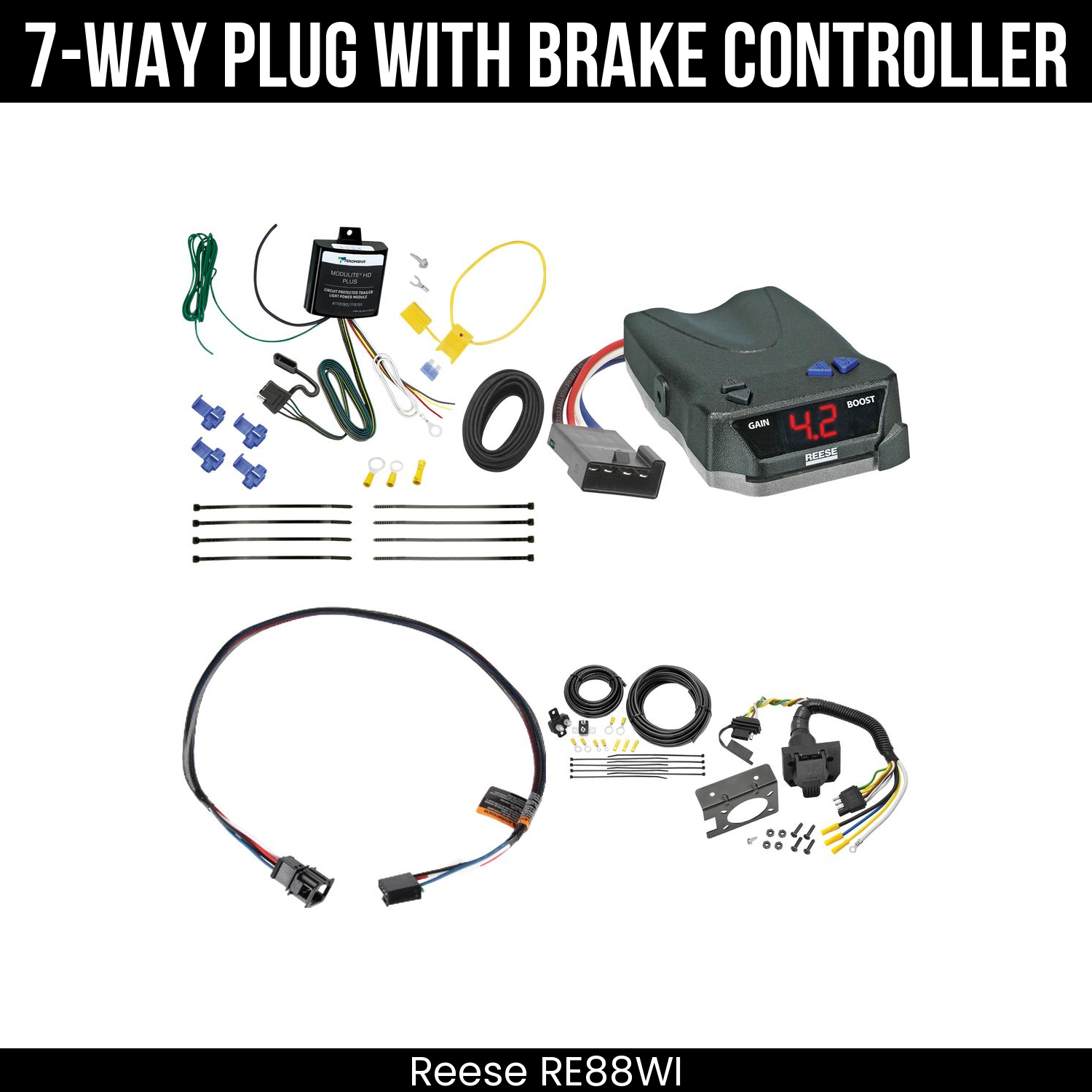 Trailer Wiring 7-Way Plug w/ Bracket , Reese Brake EVN Control