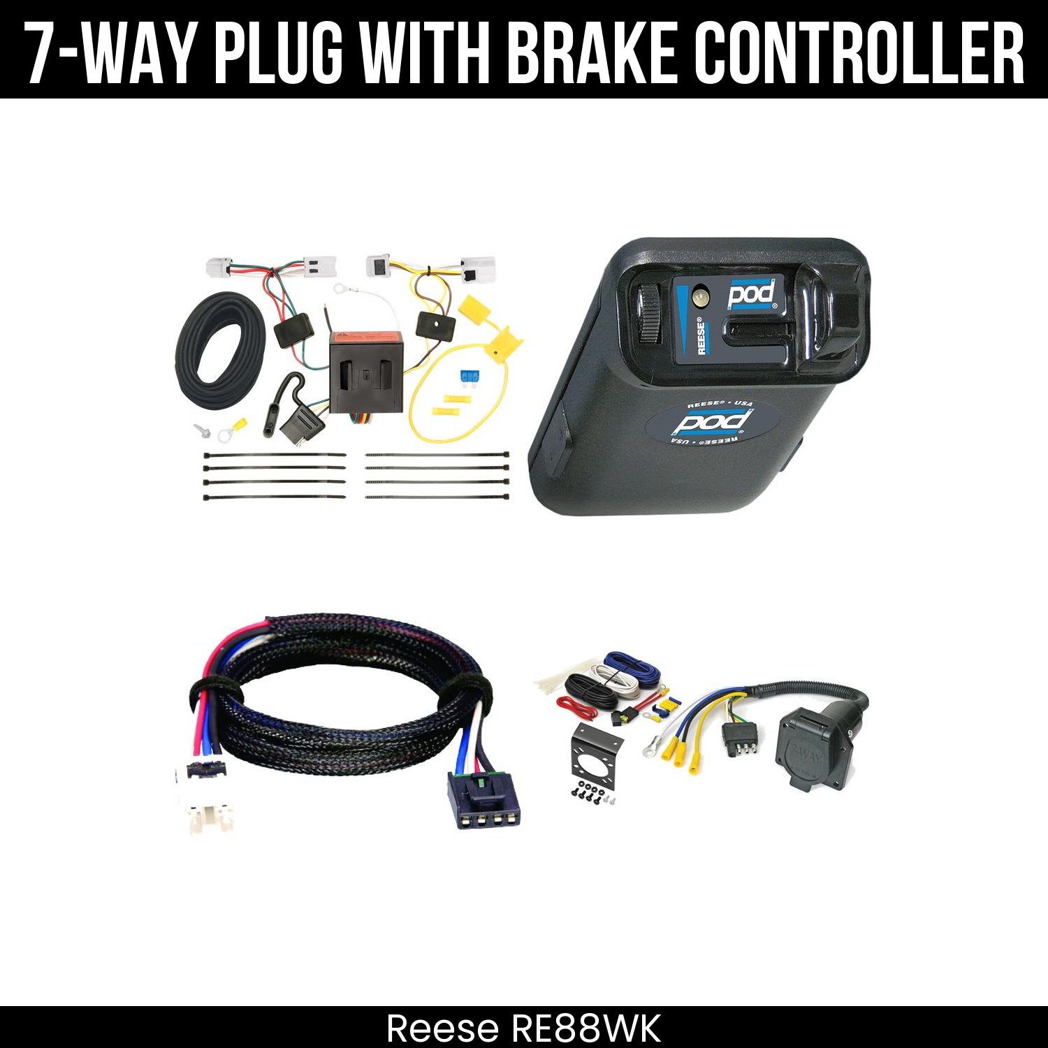 Trailer Wiring 7-Way Economy Plug w/ Bracket , Reese POD Brake Control