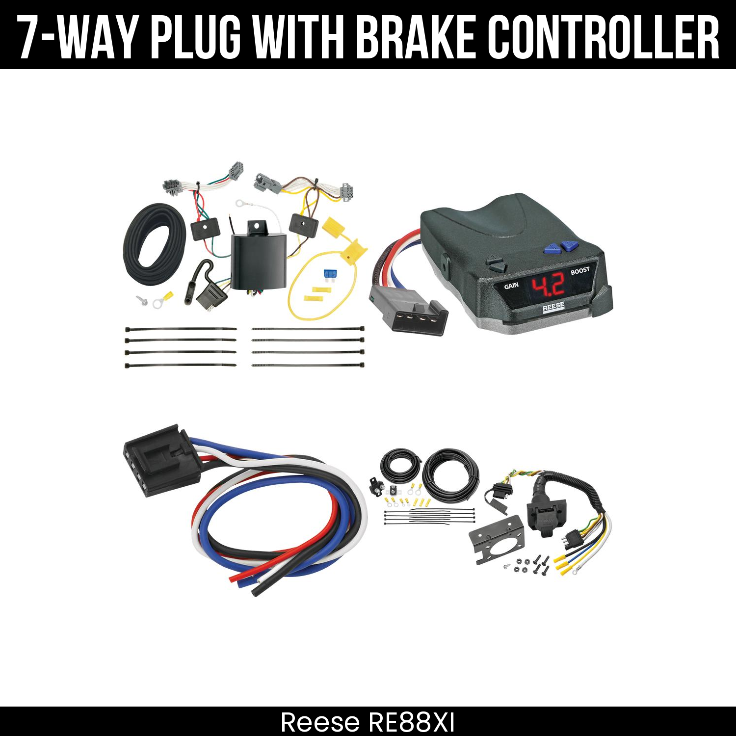 Trailer Wiring 7-Way Plug w/ Bracket , Reese Brake EVN Control