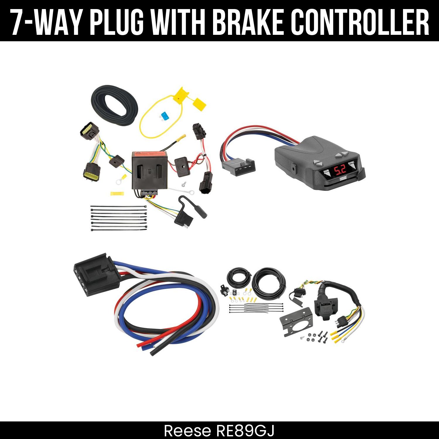 Trailer Wiring 7-Way Plug w/ Bracket , Reese Brakeman IV Brake Control