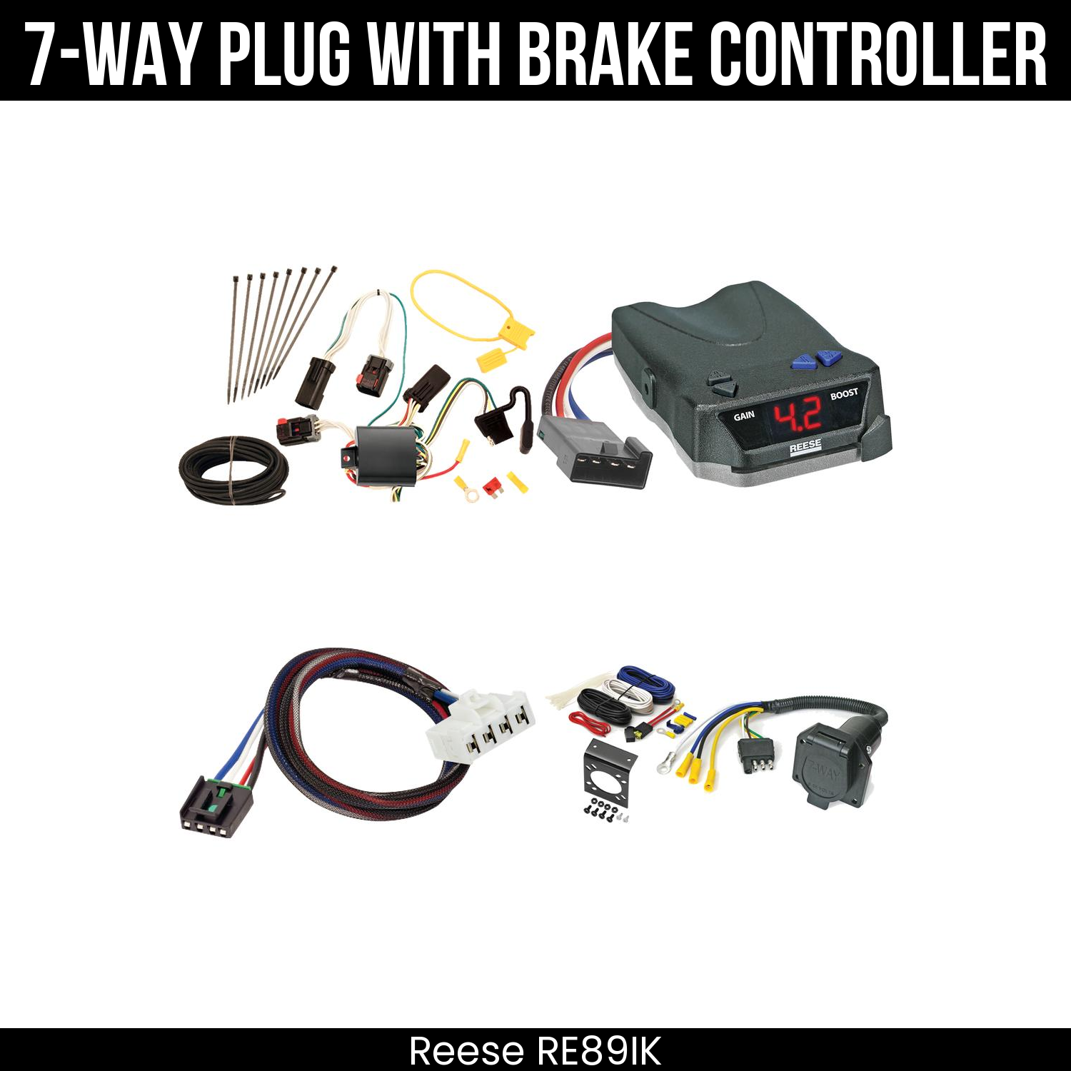 Trailer Wiring 7-Way Economy Plug w/ Bracket , Reese Brake EVN Control