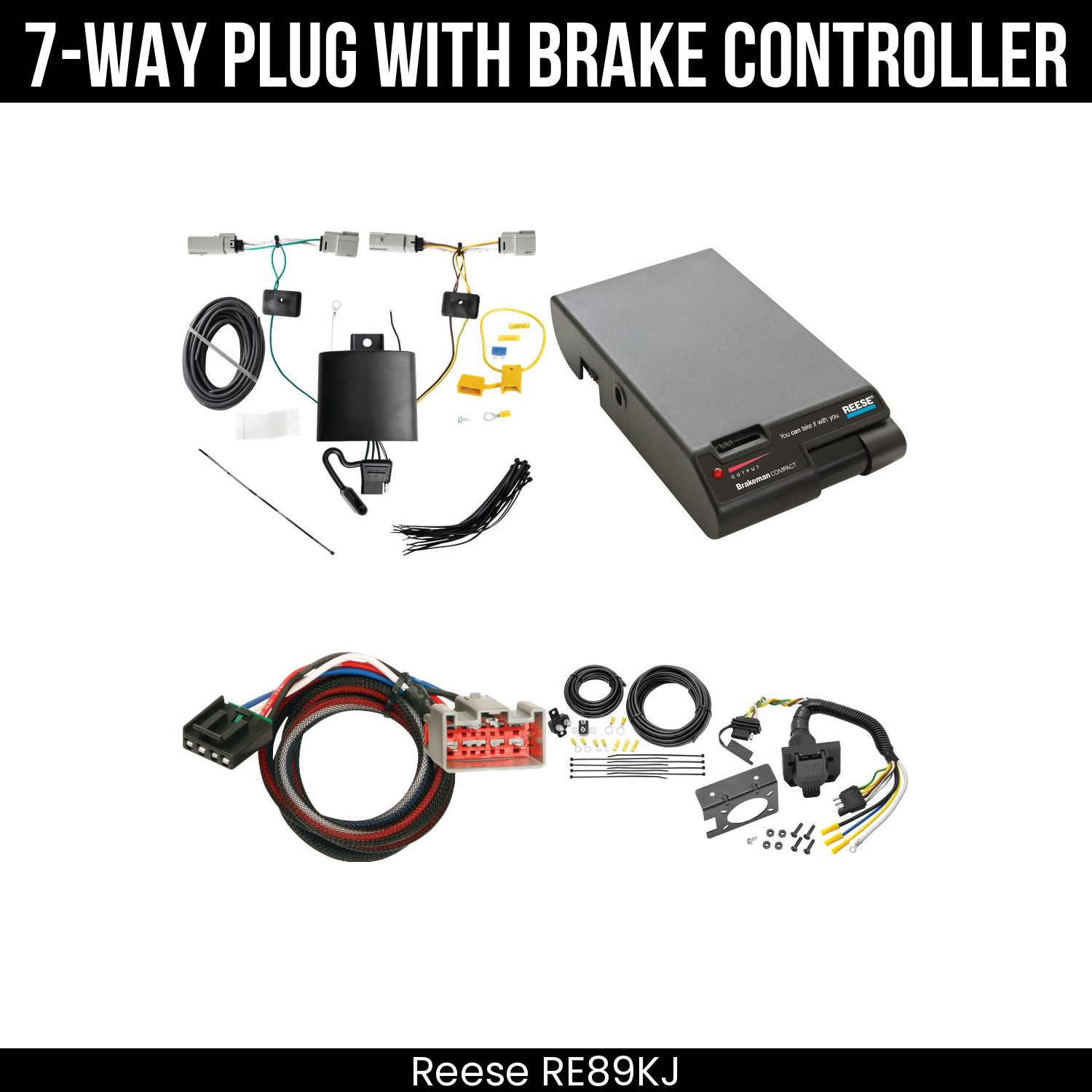 Trailer Wiring 7-Way Plug w/ Bracket , Reese Brakeman Brake Control