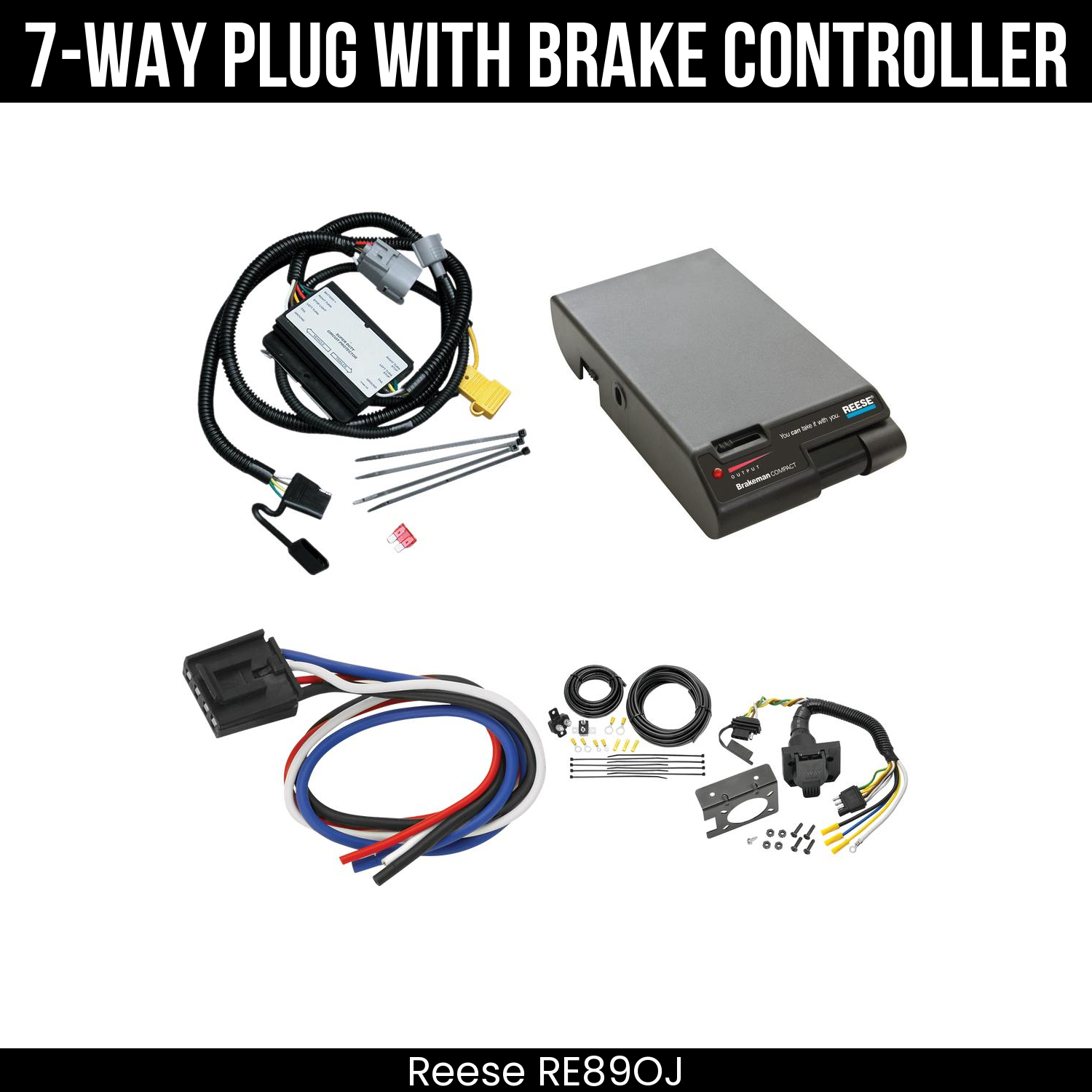 Trailer Wiring 7-Way Plug w/ Bracket , Reese Brakeman Brake Control