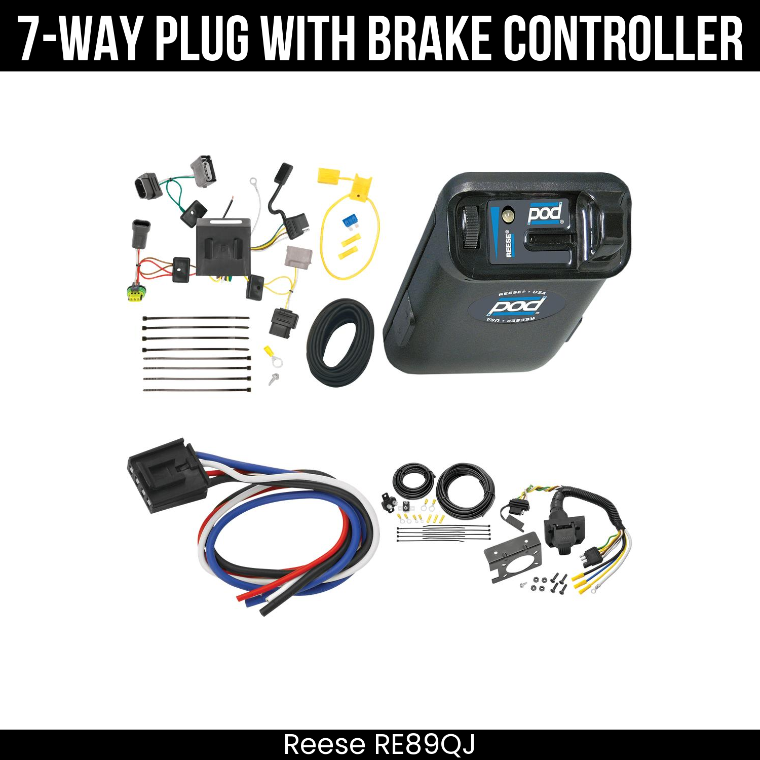 Trailer Wiring 7-Way Plug w/ Bracket , Reese POD Brake Control