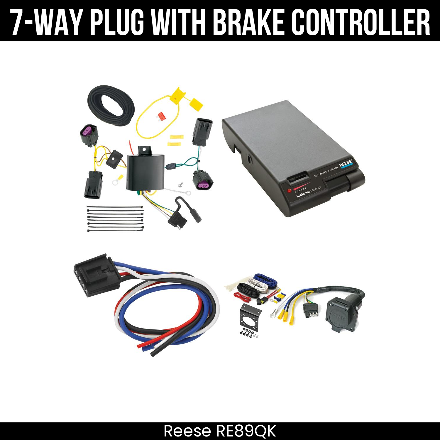 Trailer Wiring 7-Way Economy Plug w/ Bracket , Reese Brakeman Brake Control