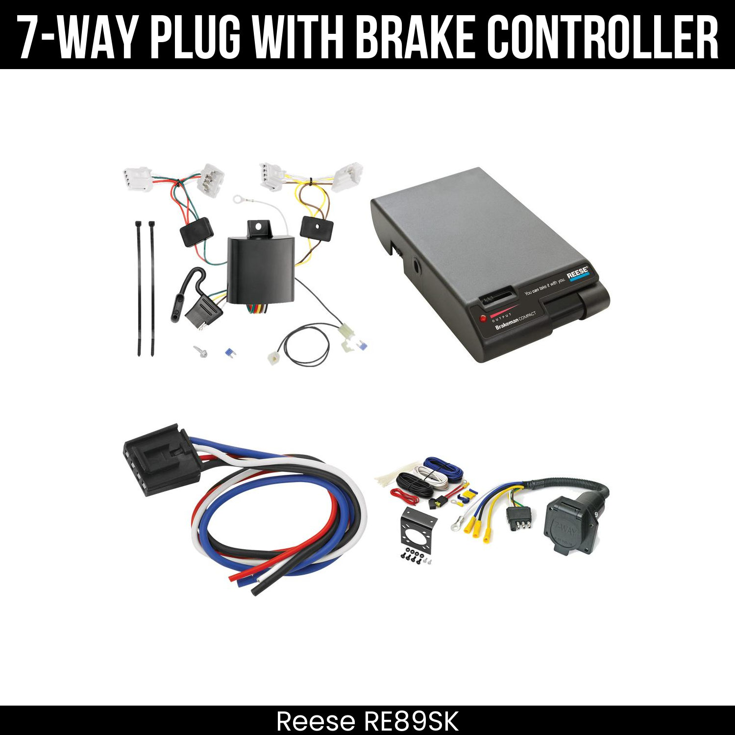 Trailer Wiring 7-Way Economy Plug w/ Bracket , Reese Brakeman Brake Control