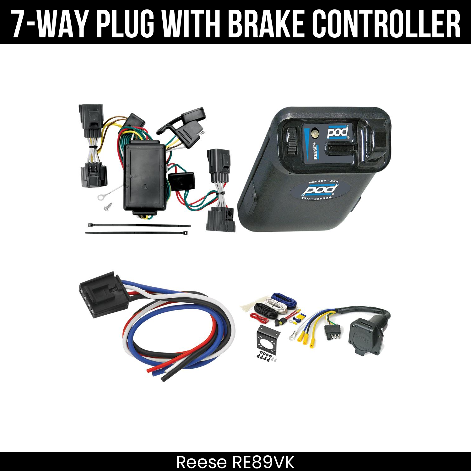 Trailer Wiring 7-Way Economy Plug w/ Bracket , Reese POD Brake Control