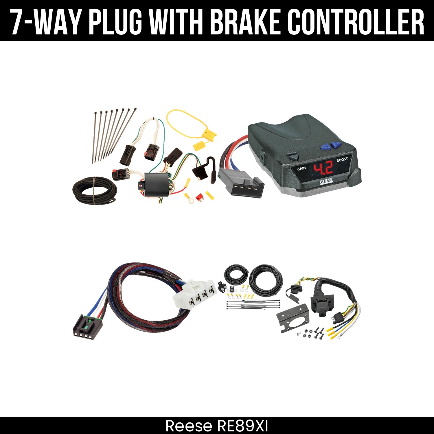 Trailer Wiring 7-Way Plug w/ Bracket , Reese Brake EVN Control