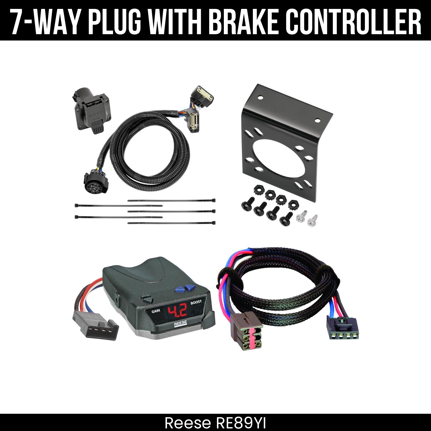 Trailer Wiring 7-Way Plug w/ Bracket , Reese Brake EVN Control