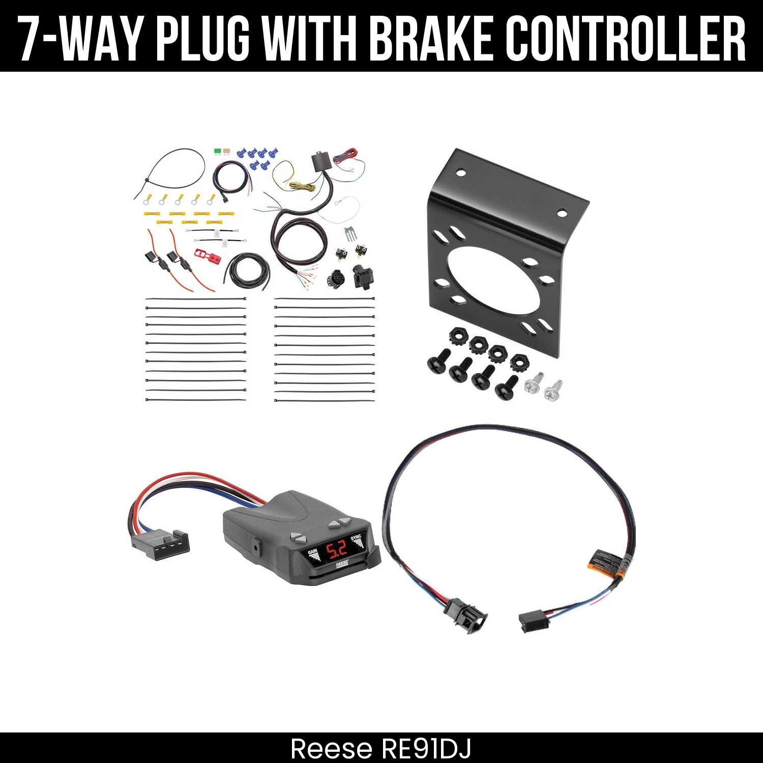 Trailer Wiring 7-Way Plug w/ Bracket , Reese Brakeman IV Brake Control