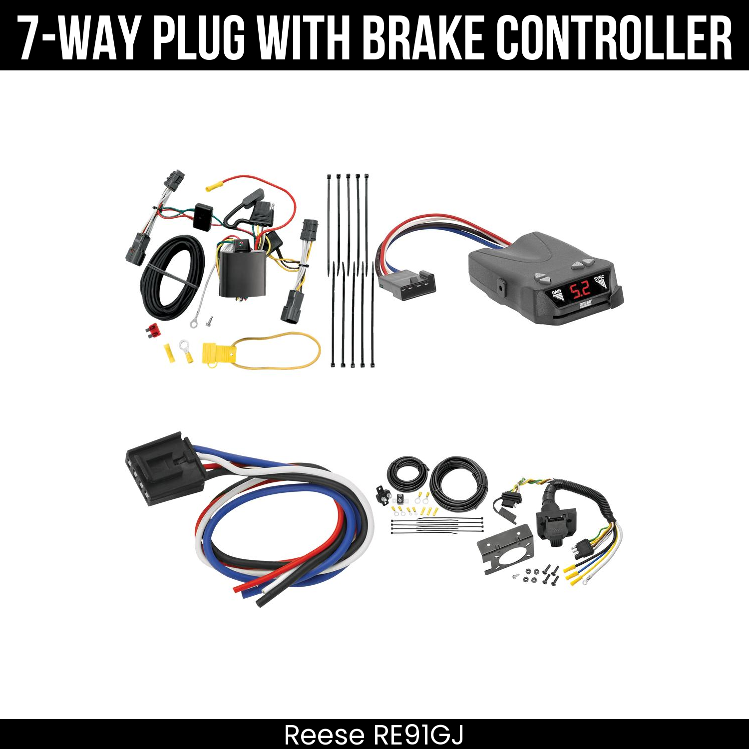 Trailer Wiring 7-Way Plug w/ Bracket , Reese Brakeman IV Brake Control