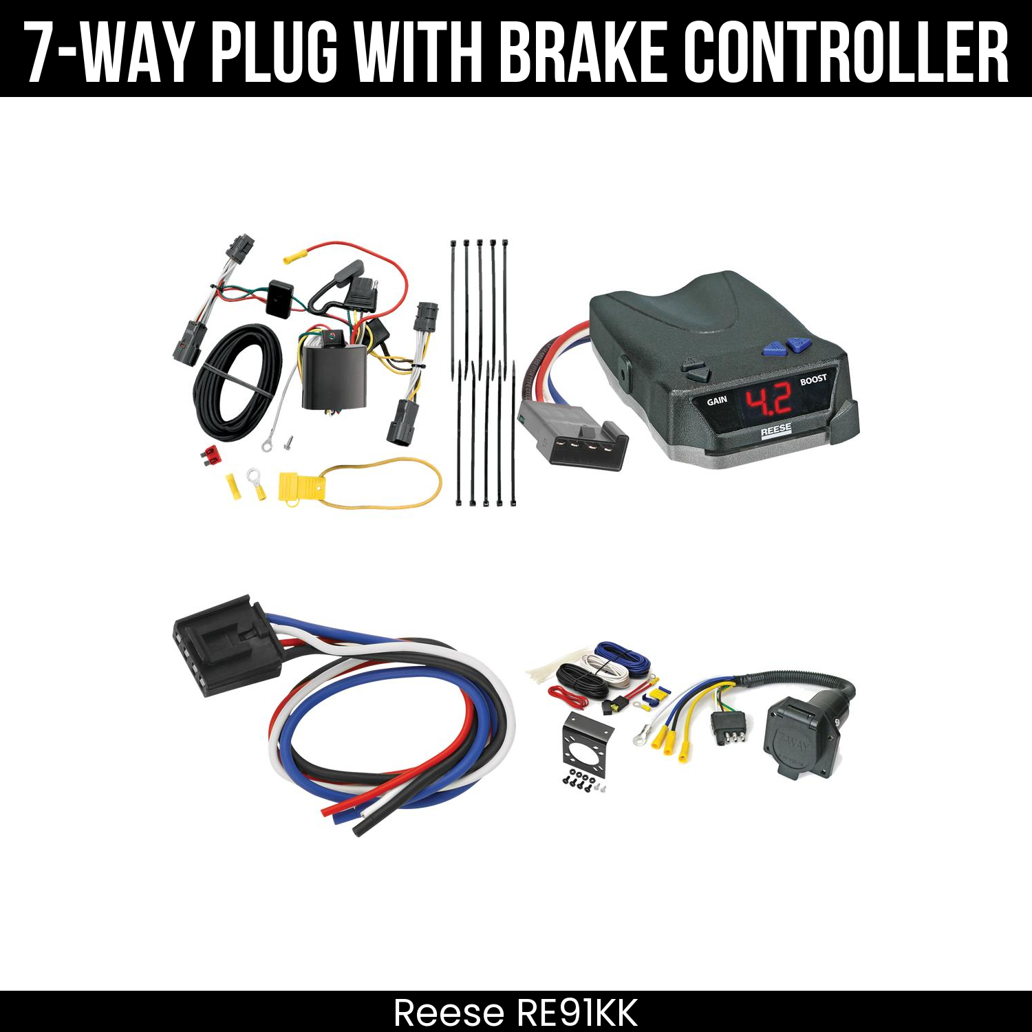 Trailer Wiring 7-Way Economy Plug w/ Bracket , Reese Brake EVN Control